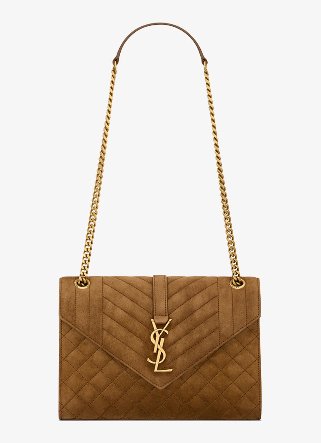 Saint Laurent Envelope Medium schoudertas van kalfssuède - voorkant bruin