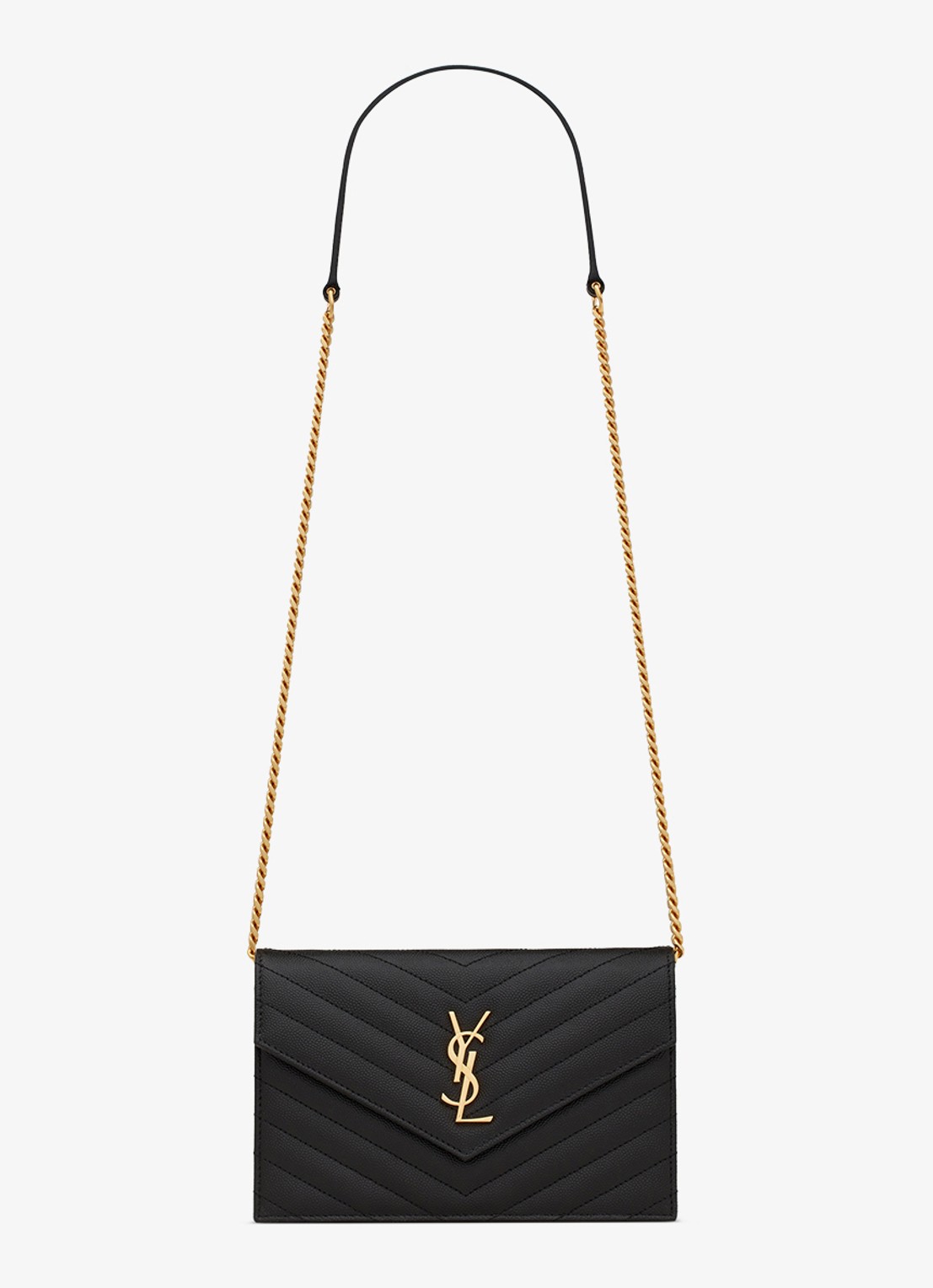 Saint Laurent Envelope portemonnee van kalfsleer met afneembare schouderriem - voorkant 6 zwart
