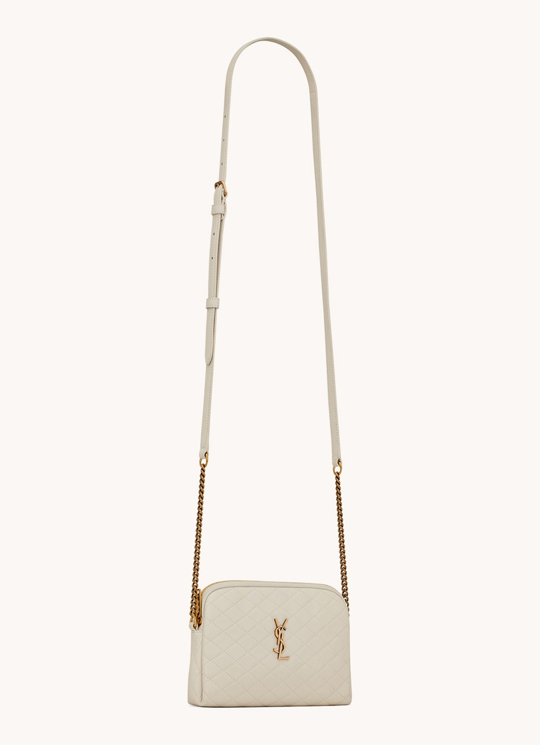 Saint Laurent Gaby clutch van lamsleer met schouderriem - detail 4 creme