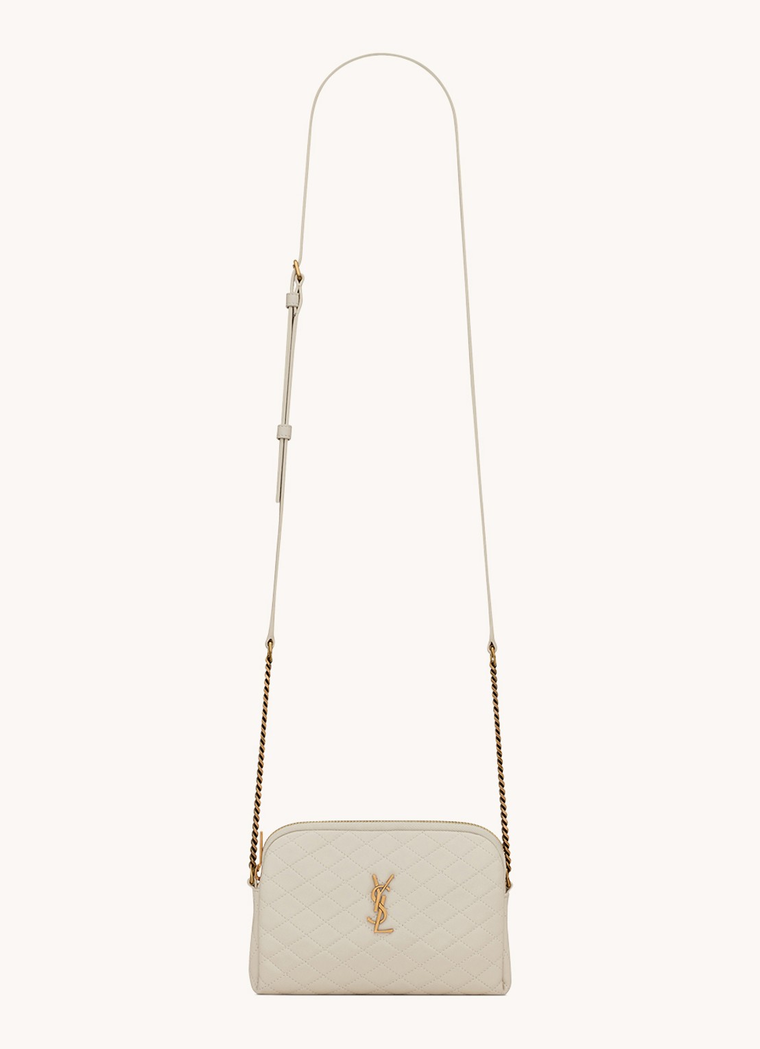 Saint Laurent Gaby clutch van lamsleer met schouderriem - voorkant 5 creme