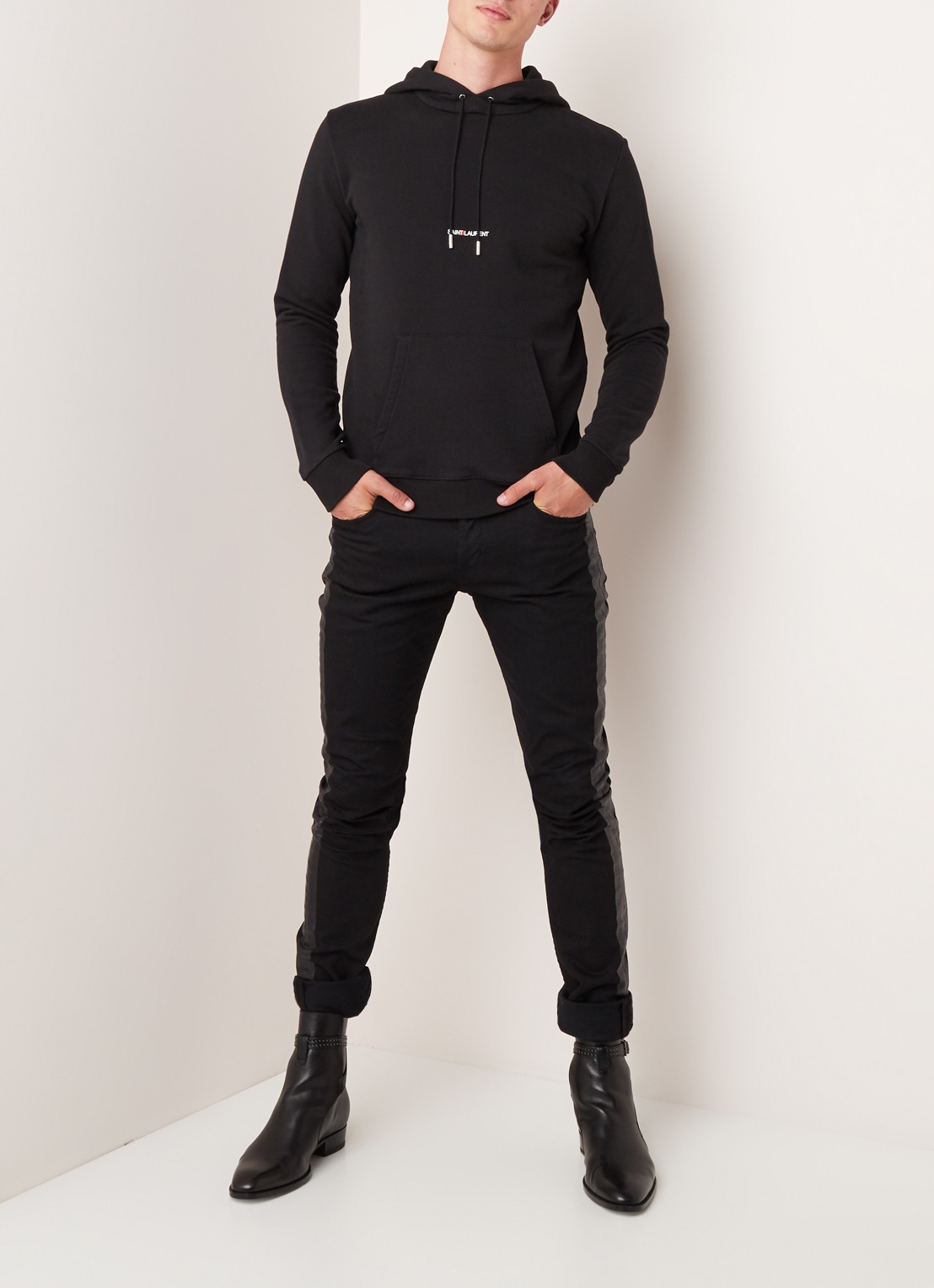 Saint Laurent Hoodie met logoprint - voorkant 4 zwart