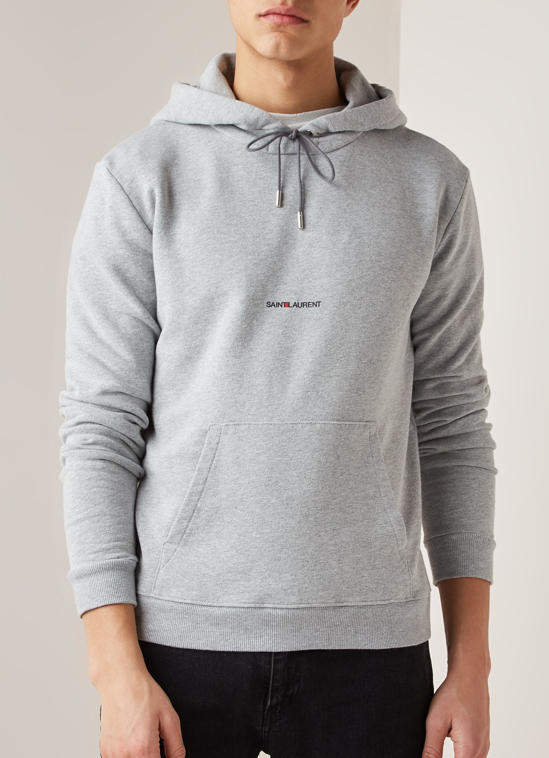 Saint Laurent Hoodie met logoprint - detail 3 lichtgrijs
