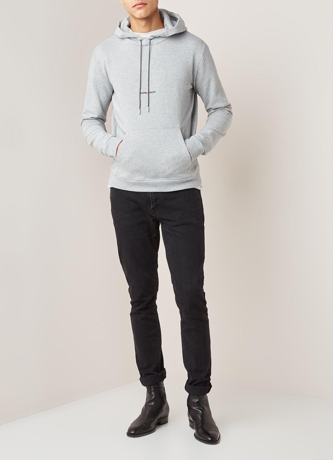 Saint Laurent Hoodie met logoprint - voorkant 2 lichtgrijs