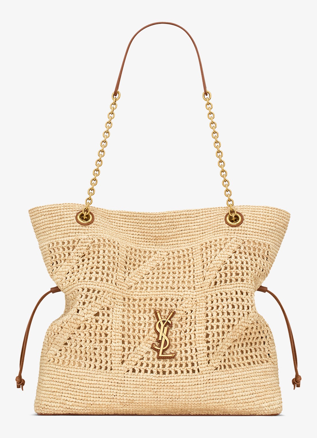 Saint Laurent Jamie shopper van raffia met leren details - voorkant beige