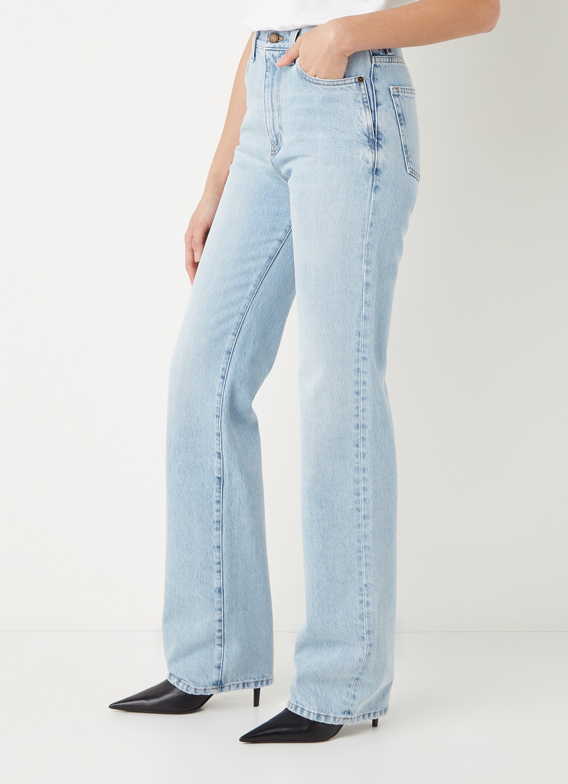 Saint Laurent Janice high waist straight leg jeans met lichte wassing - detail 2 indigo