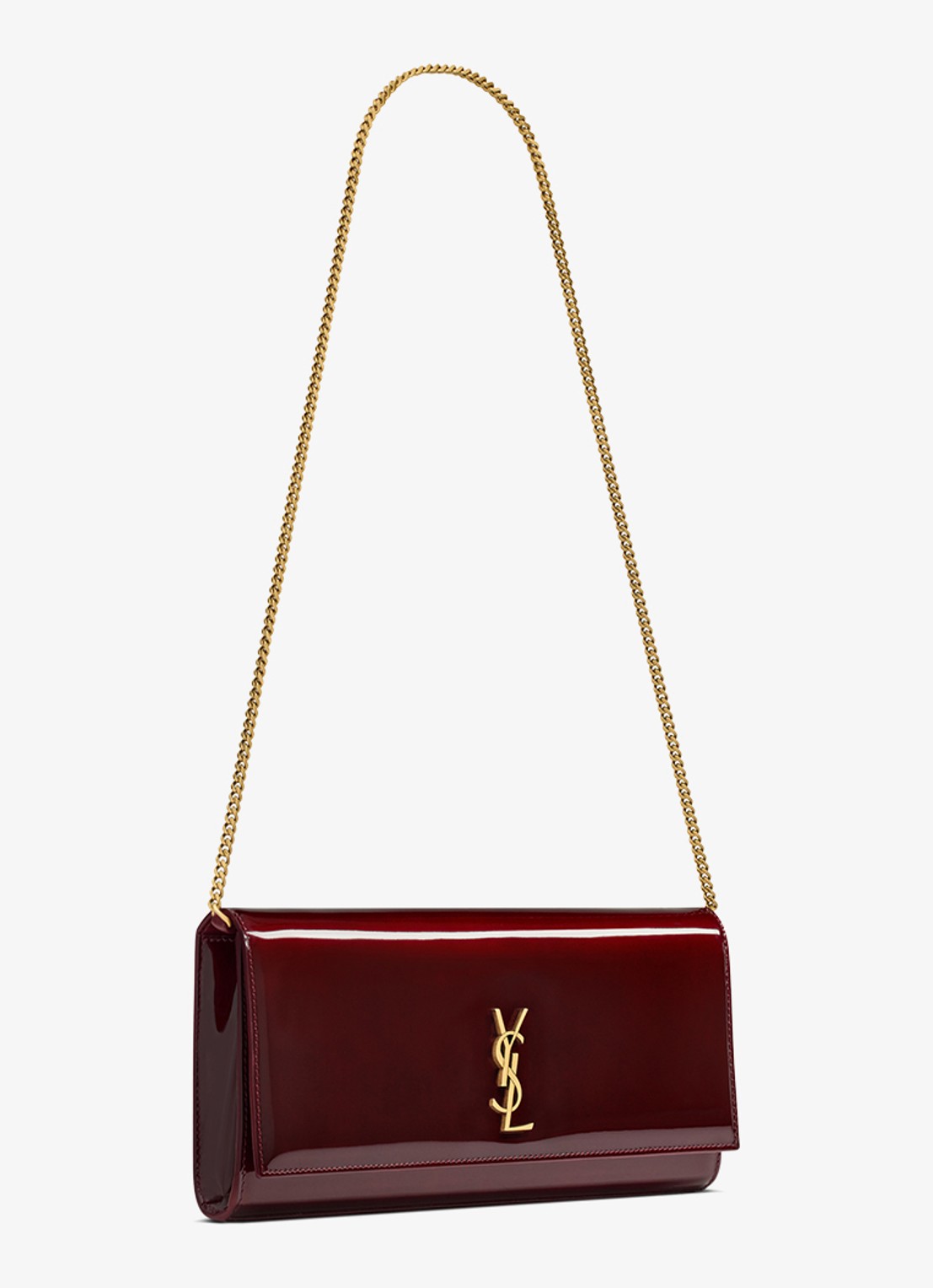 Saint Laurent Kate clutch van lakleer met afneembare schouderriem - detail 2 bordeauxrood