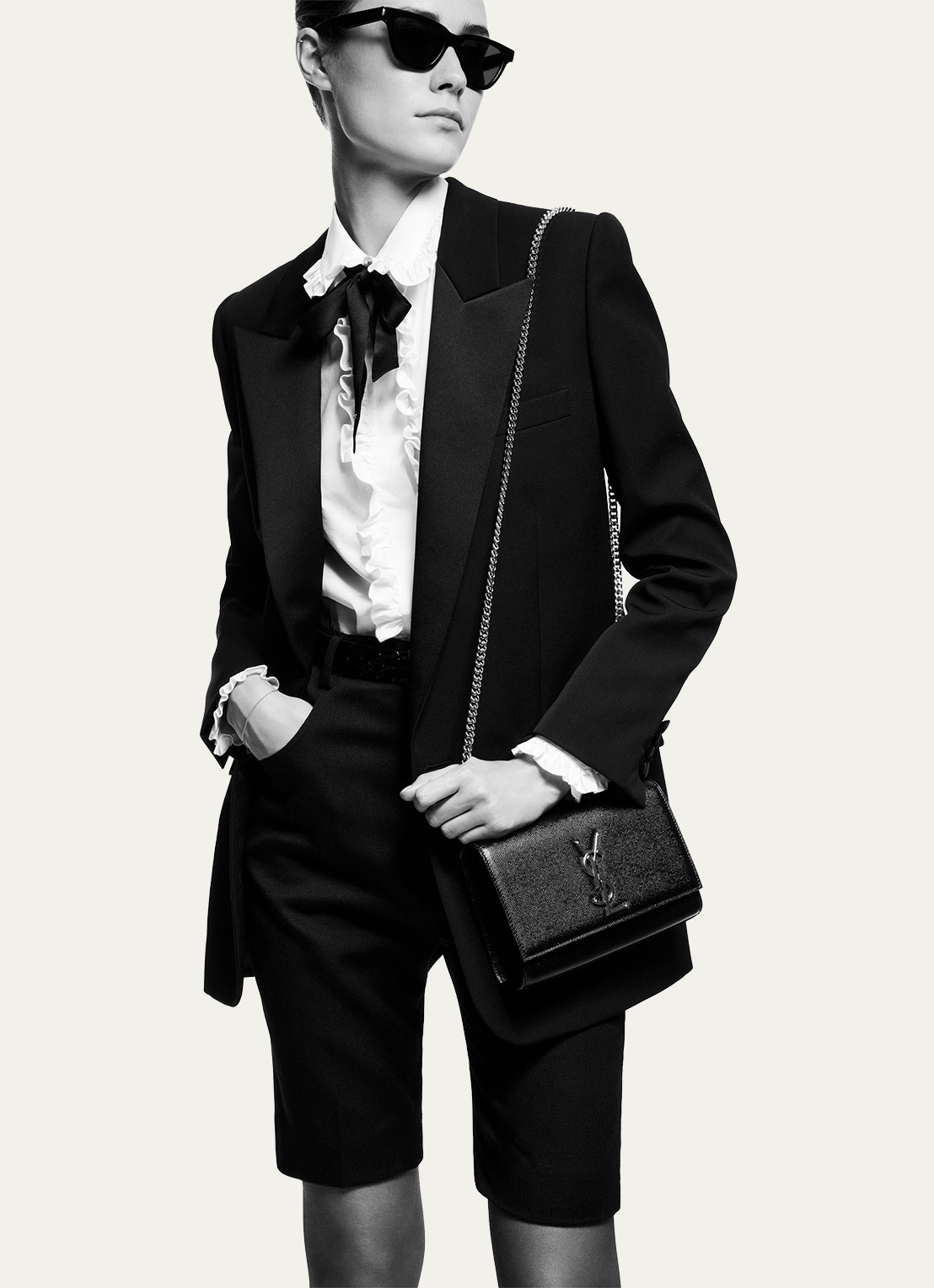 Saint Laurent Kate Small schoudertas van kalfsleer - detail zwart