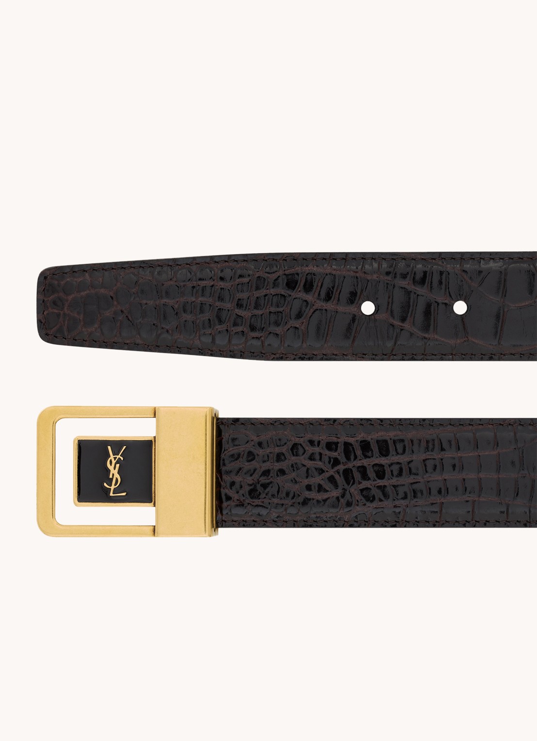 Saint Laurent La 66 riem van kalfsleer met crocostructuur - voorkant 2 donkerbruin