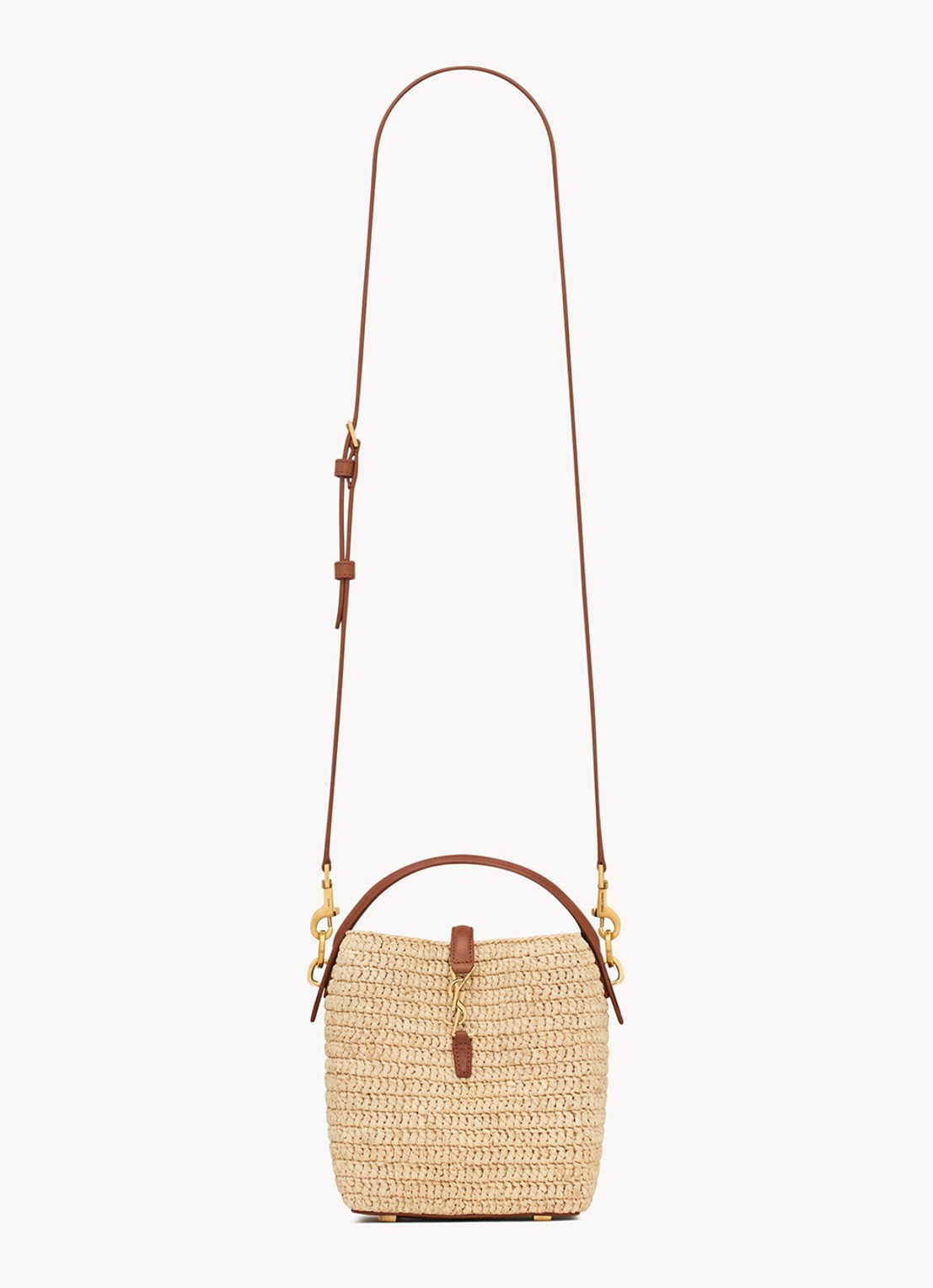 Saint Laurent Le 37 Mini handtas van raffia met kalfsleren details - detail beige