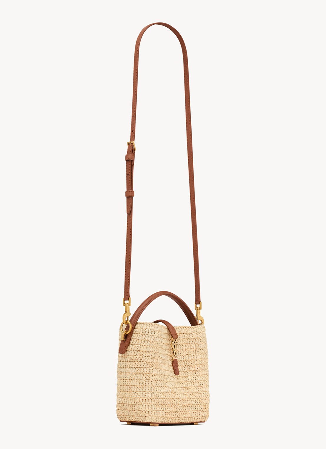 Saint Laurent Le 37 Mini handtas van raffia met kalfsleren details - detail 2 beige
