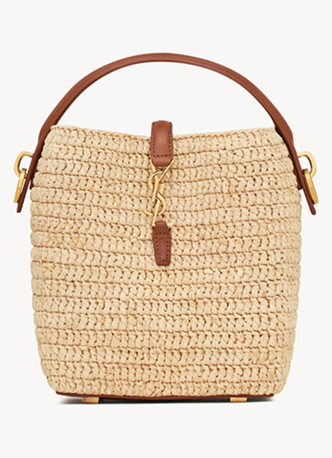 Saint Laurent Le 37 Mini handtas van raffia met kalfsleren details - voorkant 5 beige