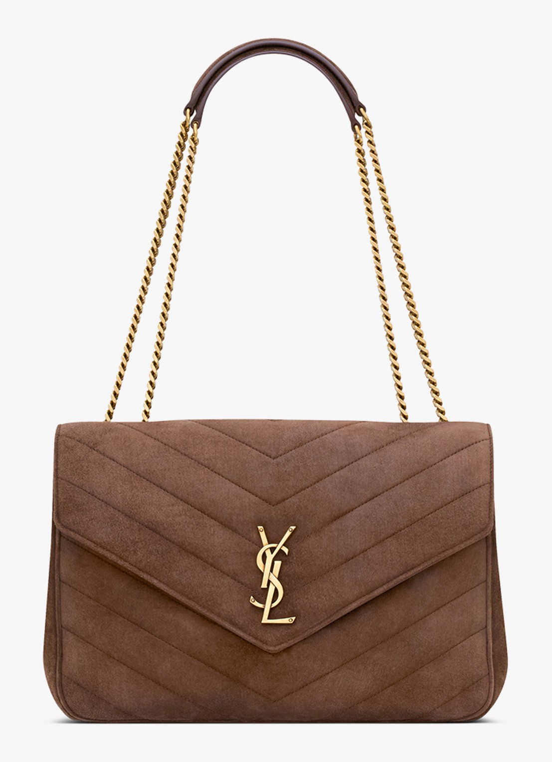 Saint Laurent Loulou Large schoudertas van kalfssuède - voorkant bruin