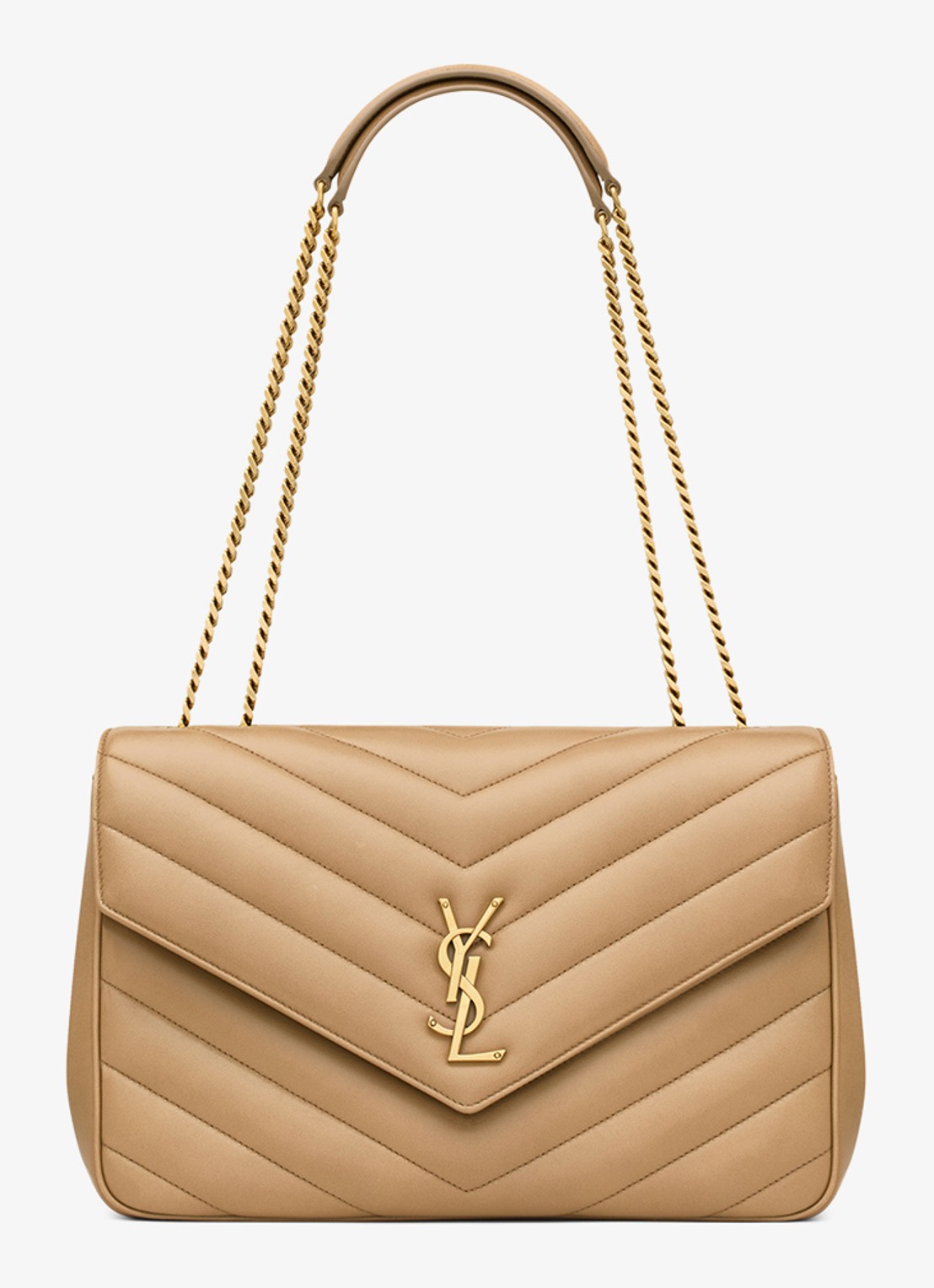 Saint Laurent Loulou Large schoudertas van lamsleer - voorkant 6 lichtbruin