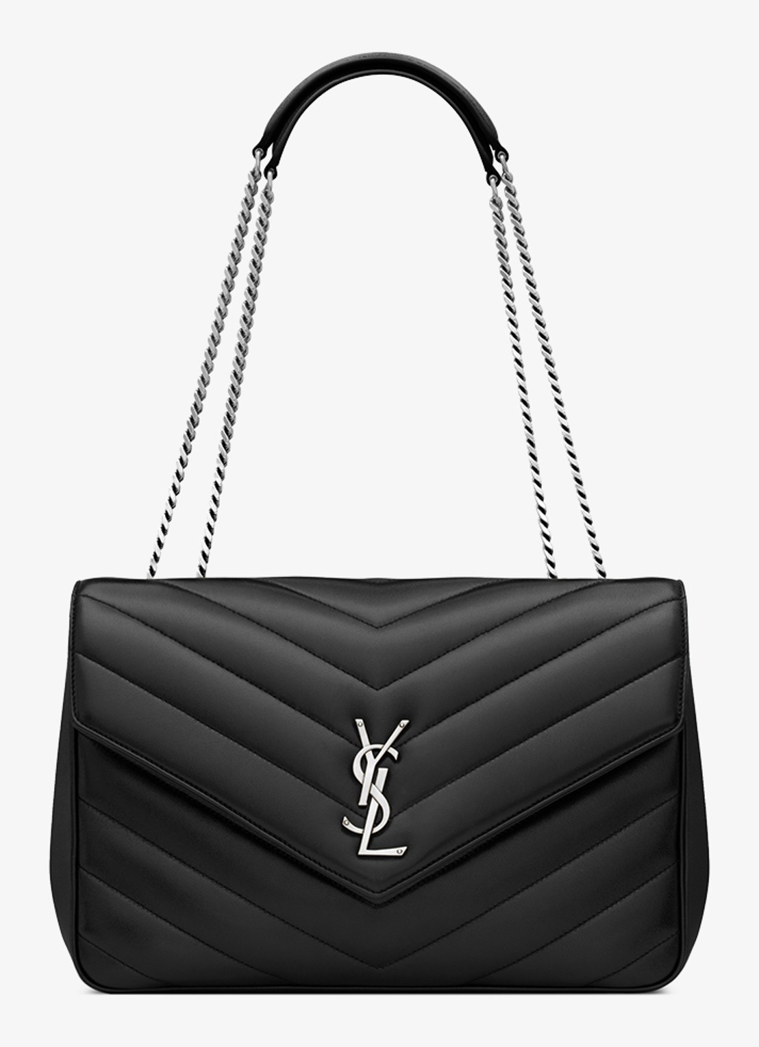 Saint Laurent Loulou Large schoudertas van quilted lamsleer - voorkant zwart