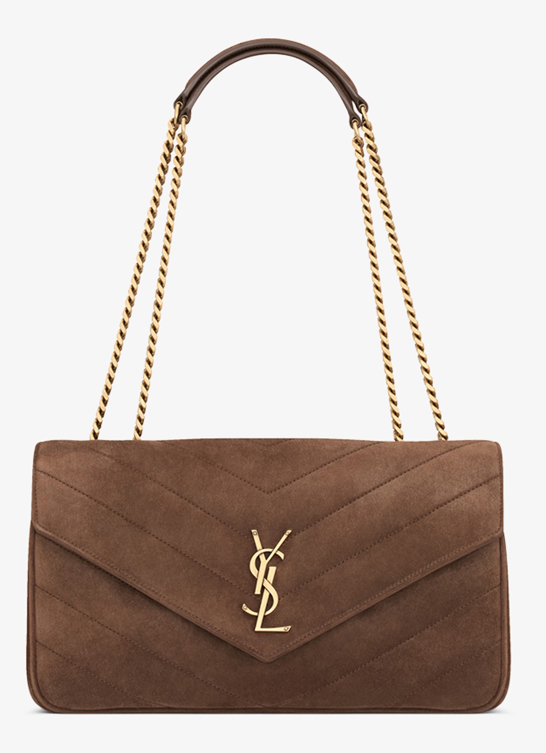 Saint Laurent Loulou Medium schoudertas van kalfssuède - voorkant 7 bruin