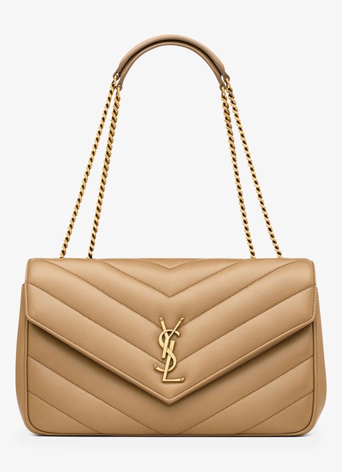 Saint Laurent Loulou Medium schoudertas van lamsleer - voorkant lichtbruin