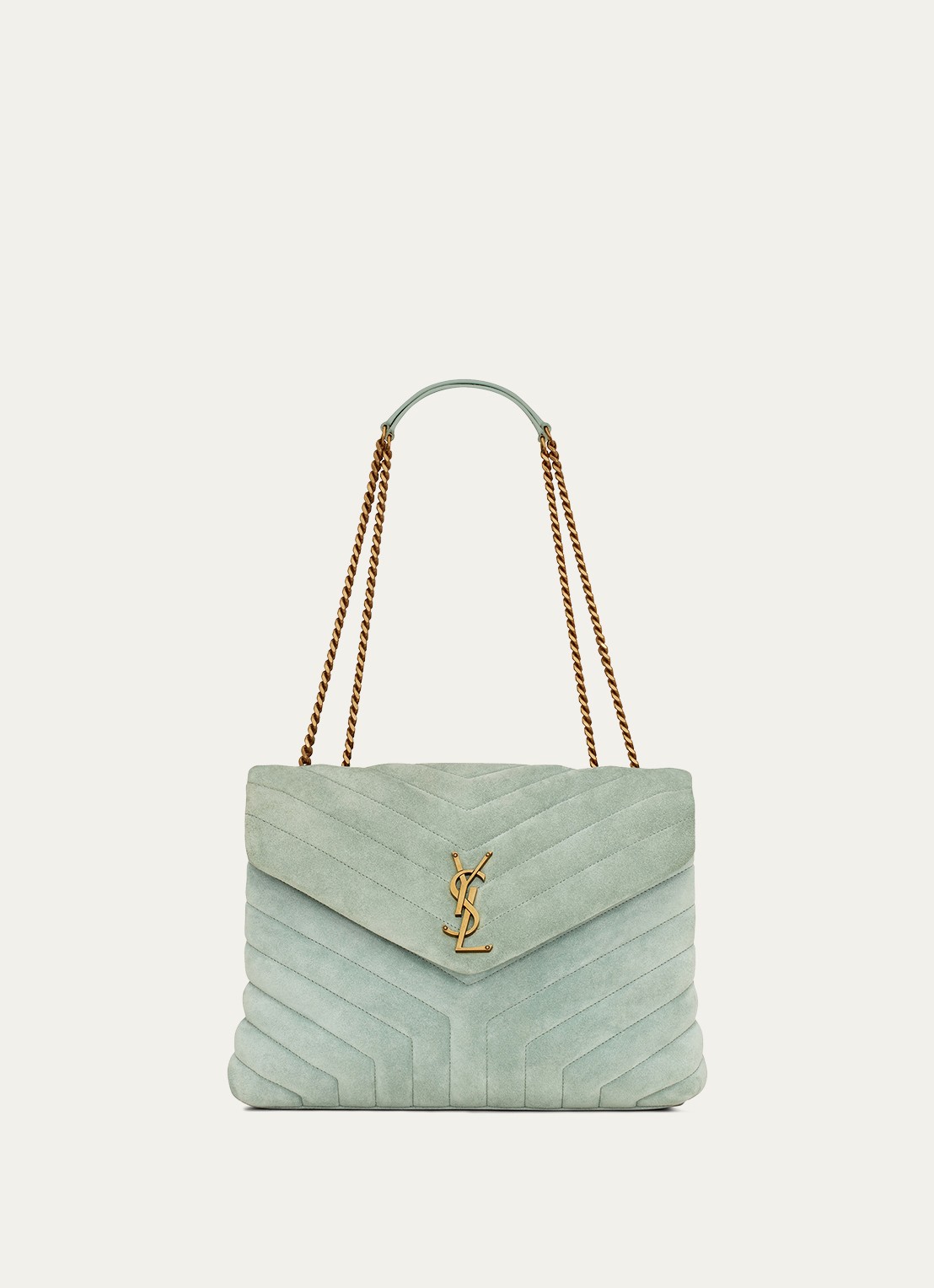 Saint Laurent Loulou Medium schoudertas van quilted kalfssuède - voorkant mint