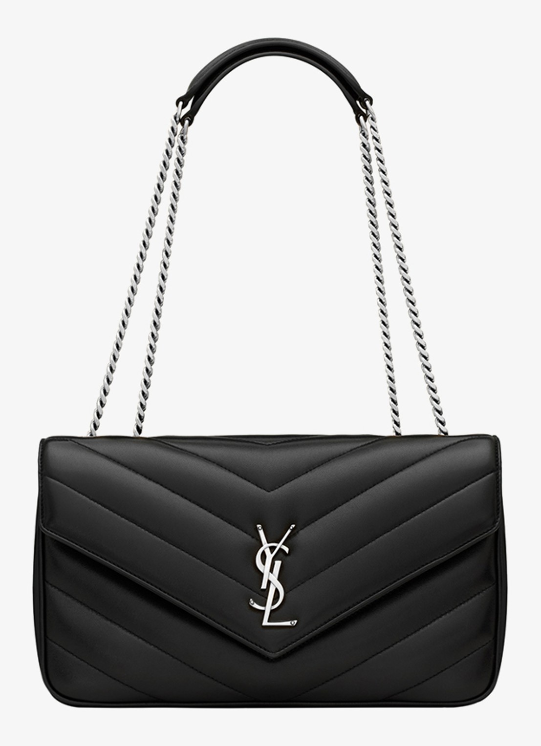 Saint Laurent Loulou Medium schoudertas van quilted lamsleer - voorkant 2 zwart