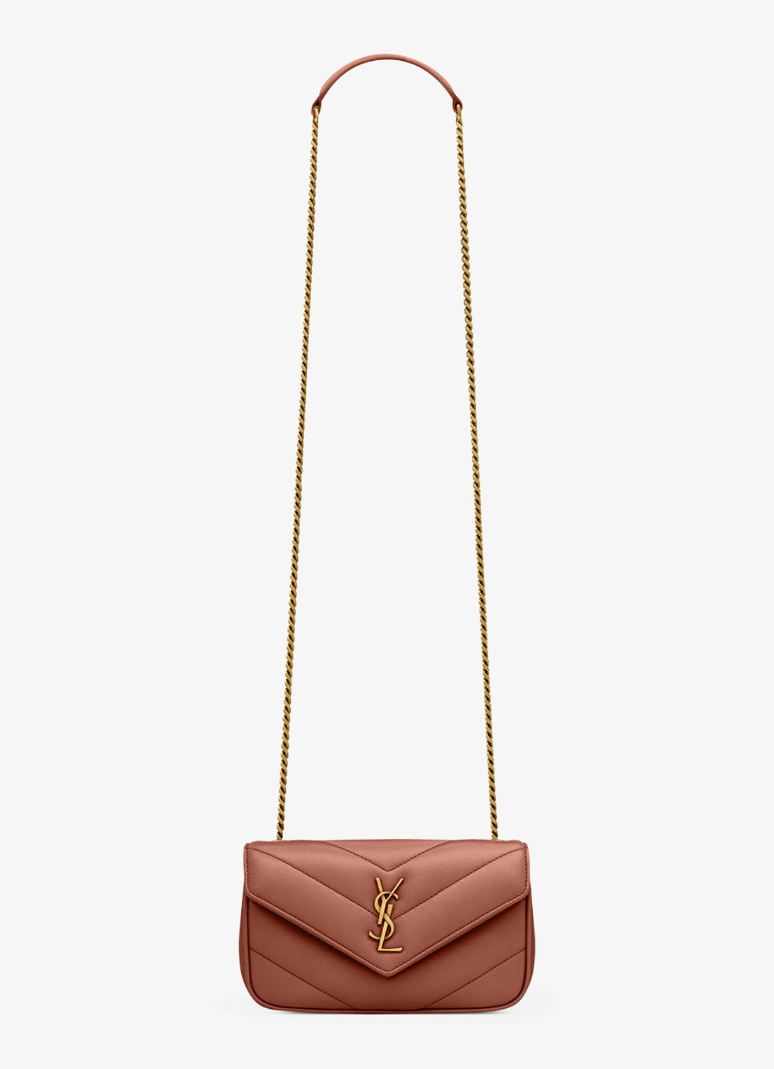 Saint Laurent Loulou Mini crossbodytas van lamsleer - voorkant 7 roestbruin