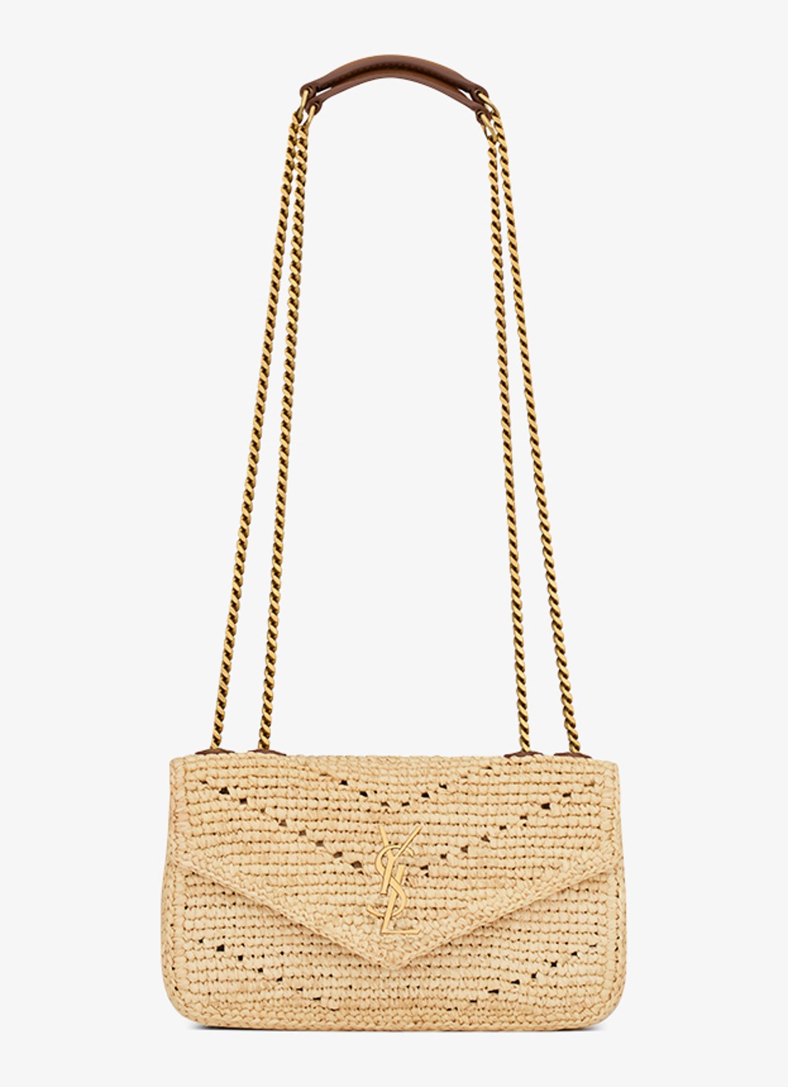 Saint Laurent Loulou Mini schoudertas van raffia - voorkant 4 beige