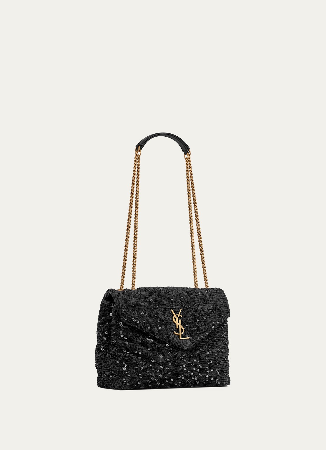 Saint Laurent Loulou Small schoudertas in zijdeblend met pailletten - detail 4 zwart