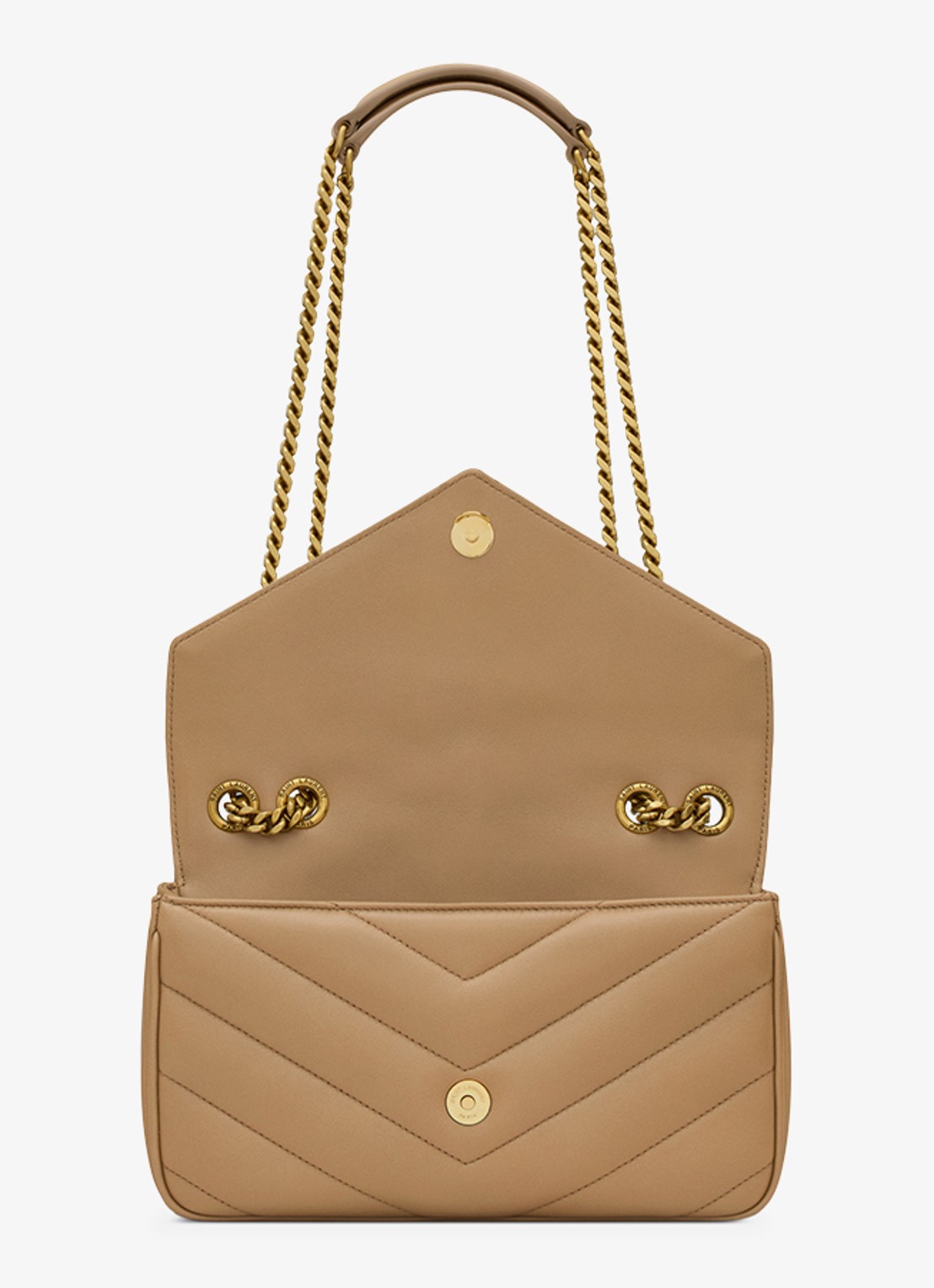Saint Laurent Loulou Small schoudertas van lamsleer - detail lichtbruin