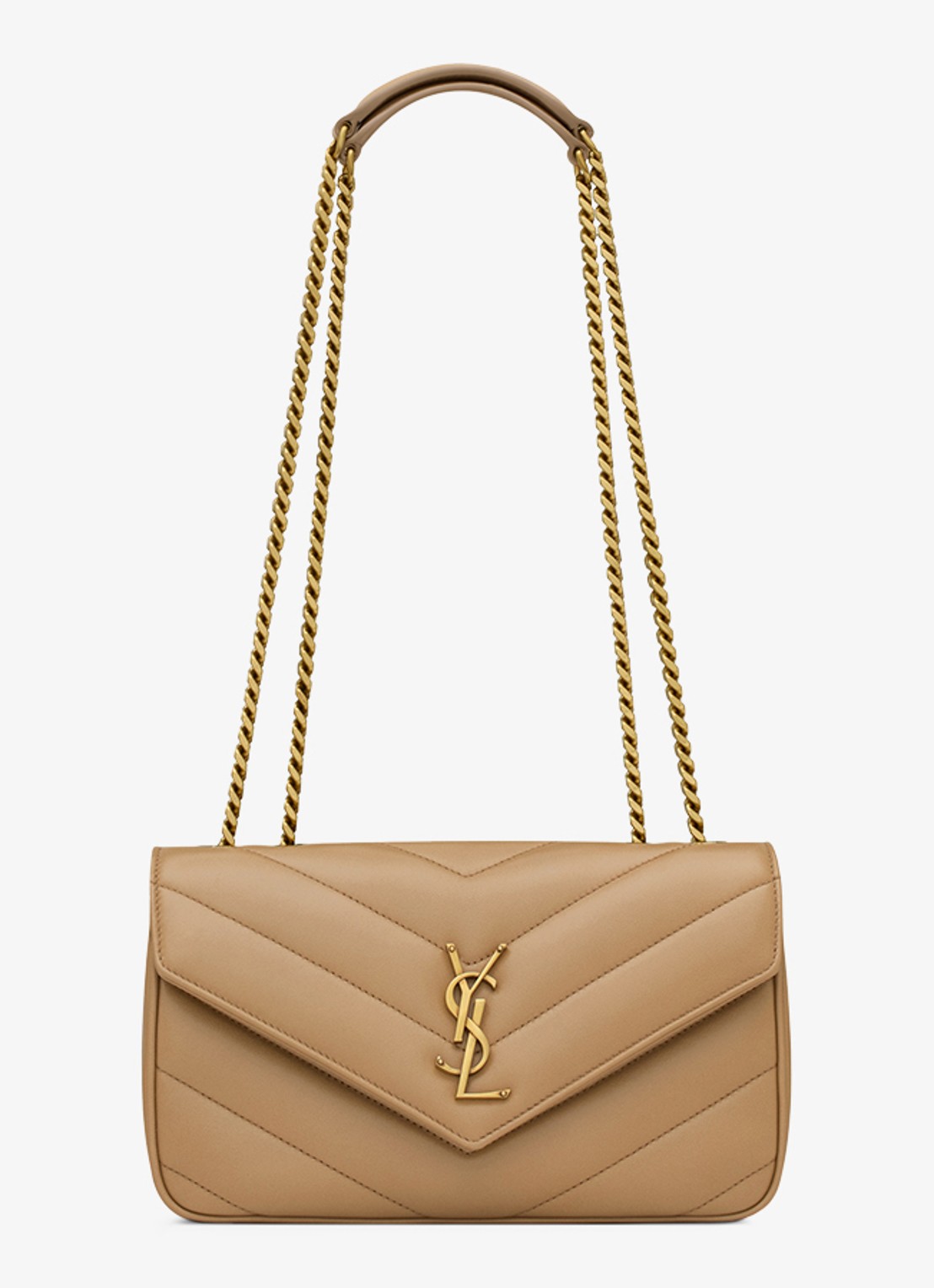 Saint Laurent Loulou Small schoudertas van lamsleer - voorkant 7 lichtbruin