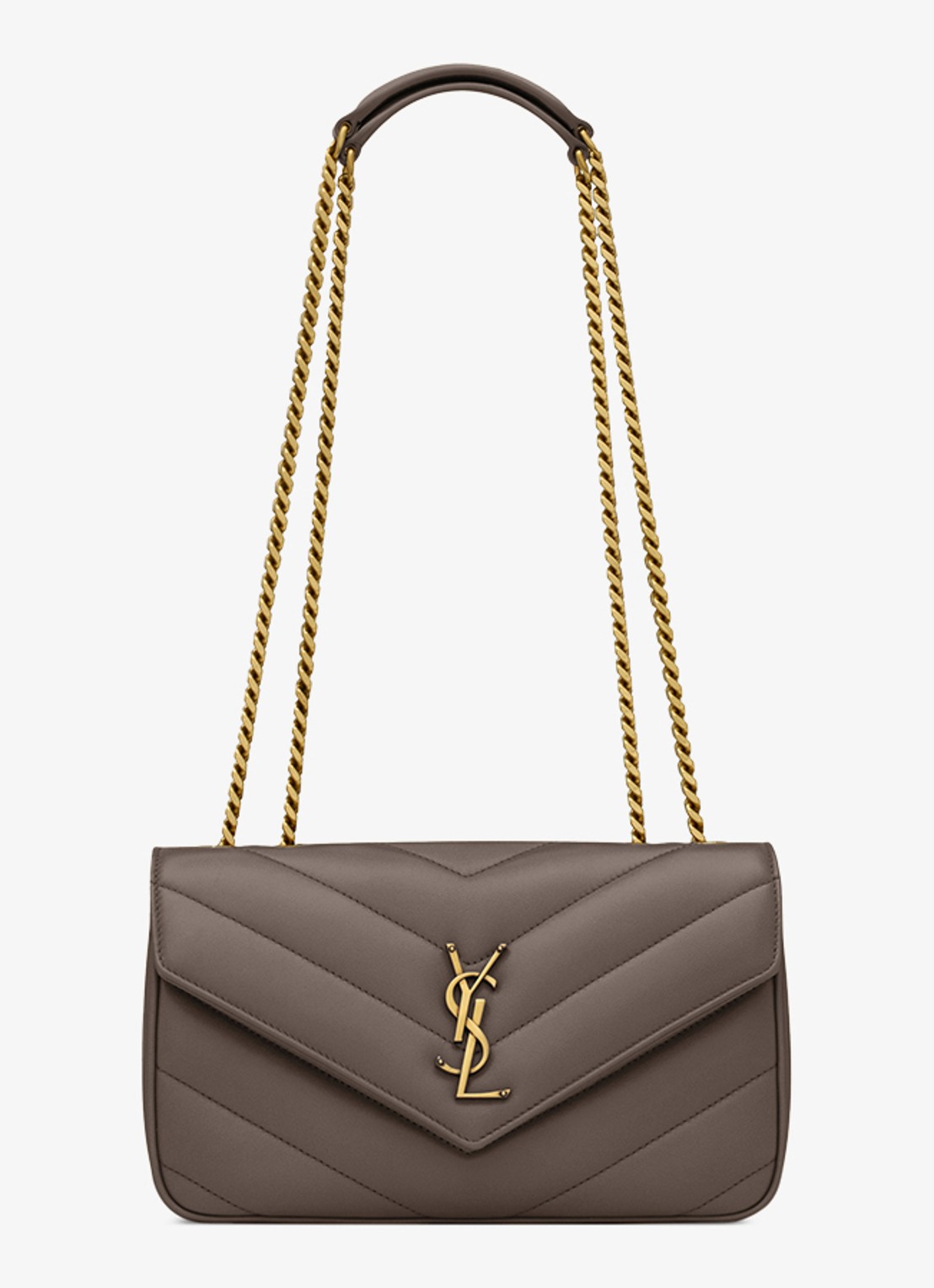 Saint Laurent Loulou Small schoudertas van lamsleer - voorkant taupe