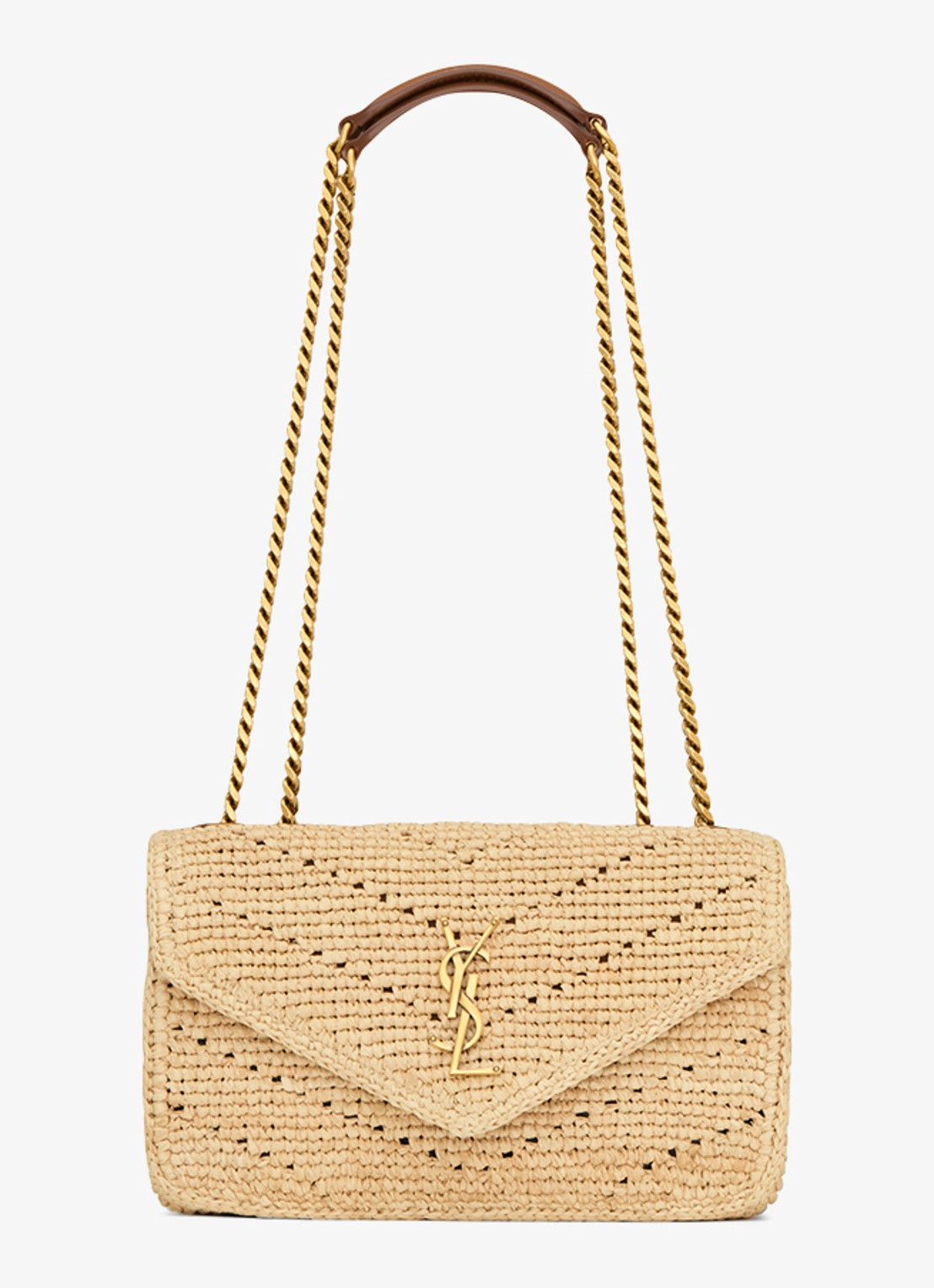 Saint Laurent Loulou Small schoudertas van raffia - voorkant 7 beige