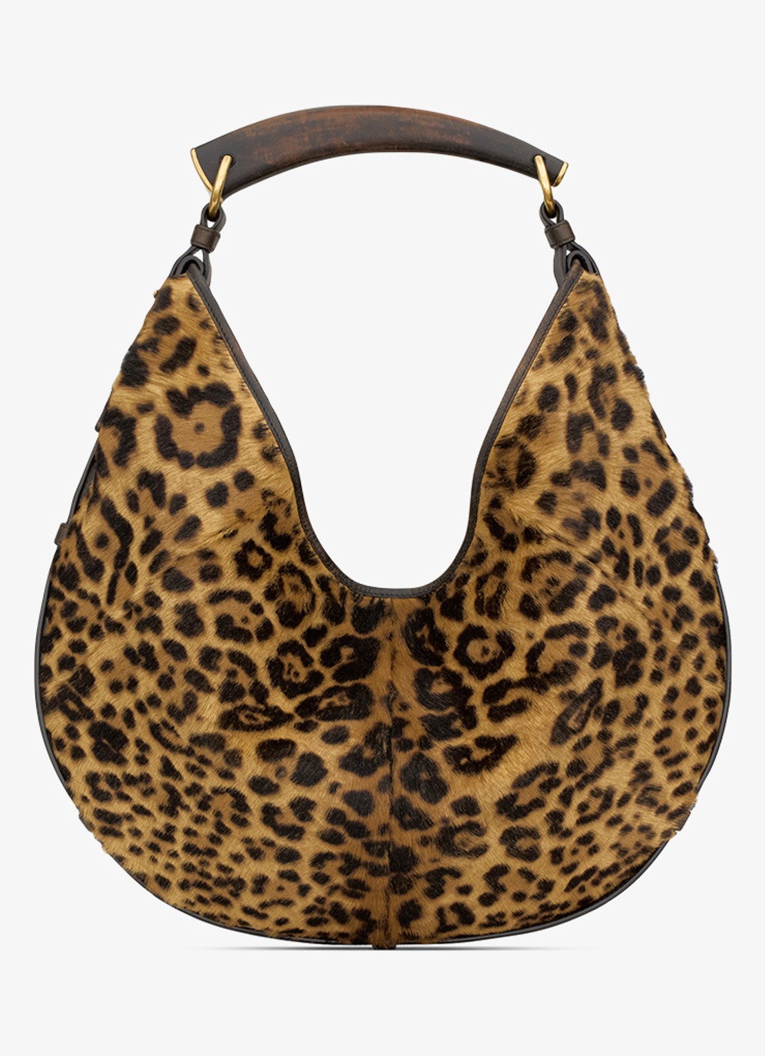 Saint Laurent Mombasa Medium schoudertas van kalfsleer met ponyhair - voorkant bruin
