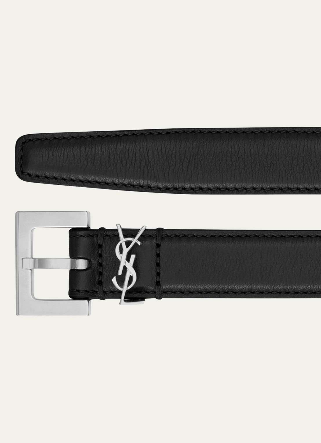 Saint Laurent Narrow Monogram riem van kalfsleer - detail zwart