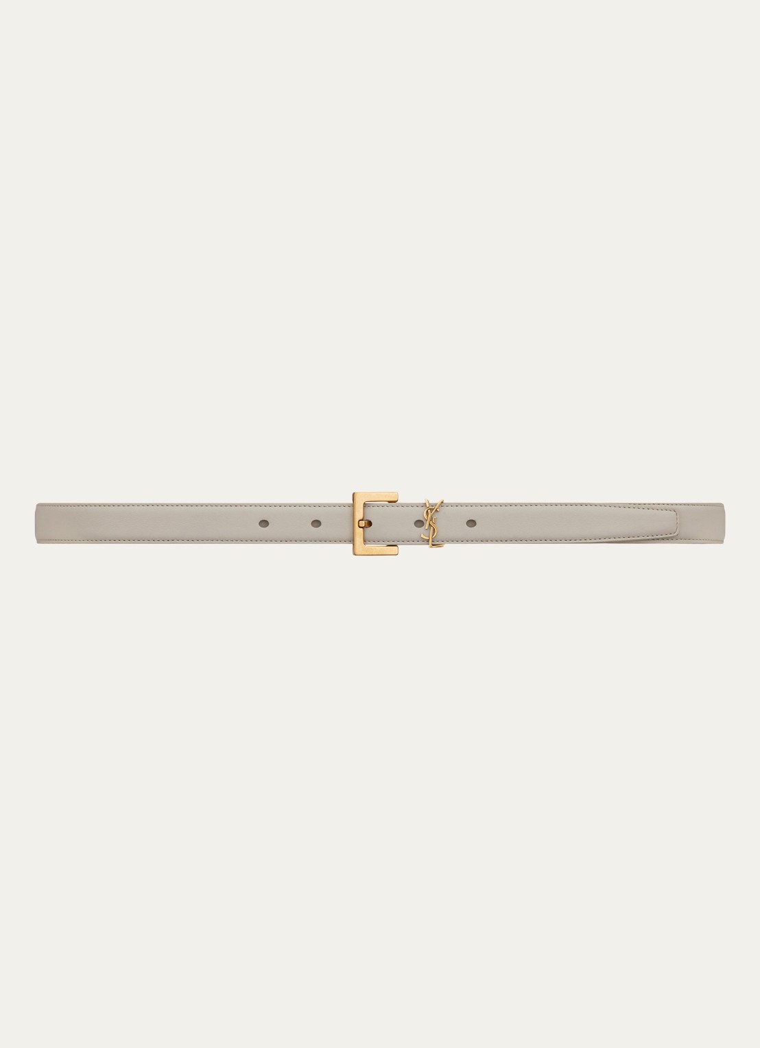 Saint Laurent Narrow Monogram riem van kalfsleer - voorkant creme