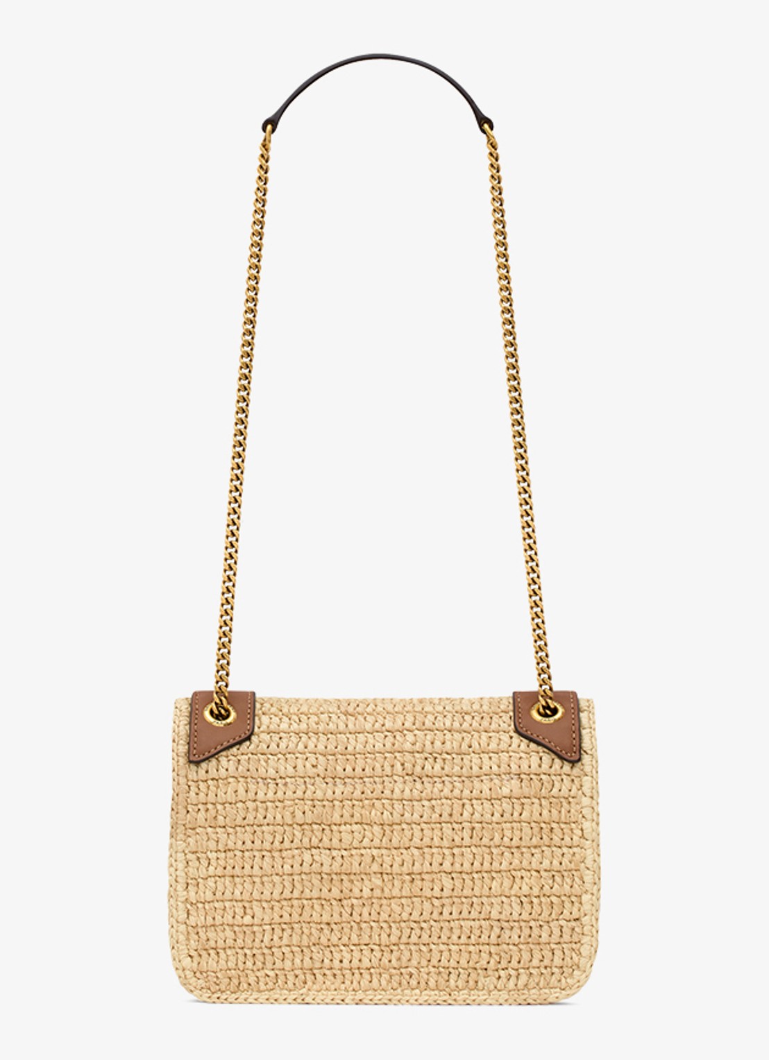 Saint Laurent Niki Mini schoudertas van raffia met leren details - achterkant 5 beige