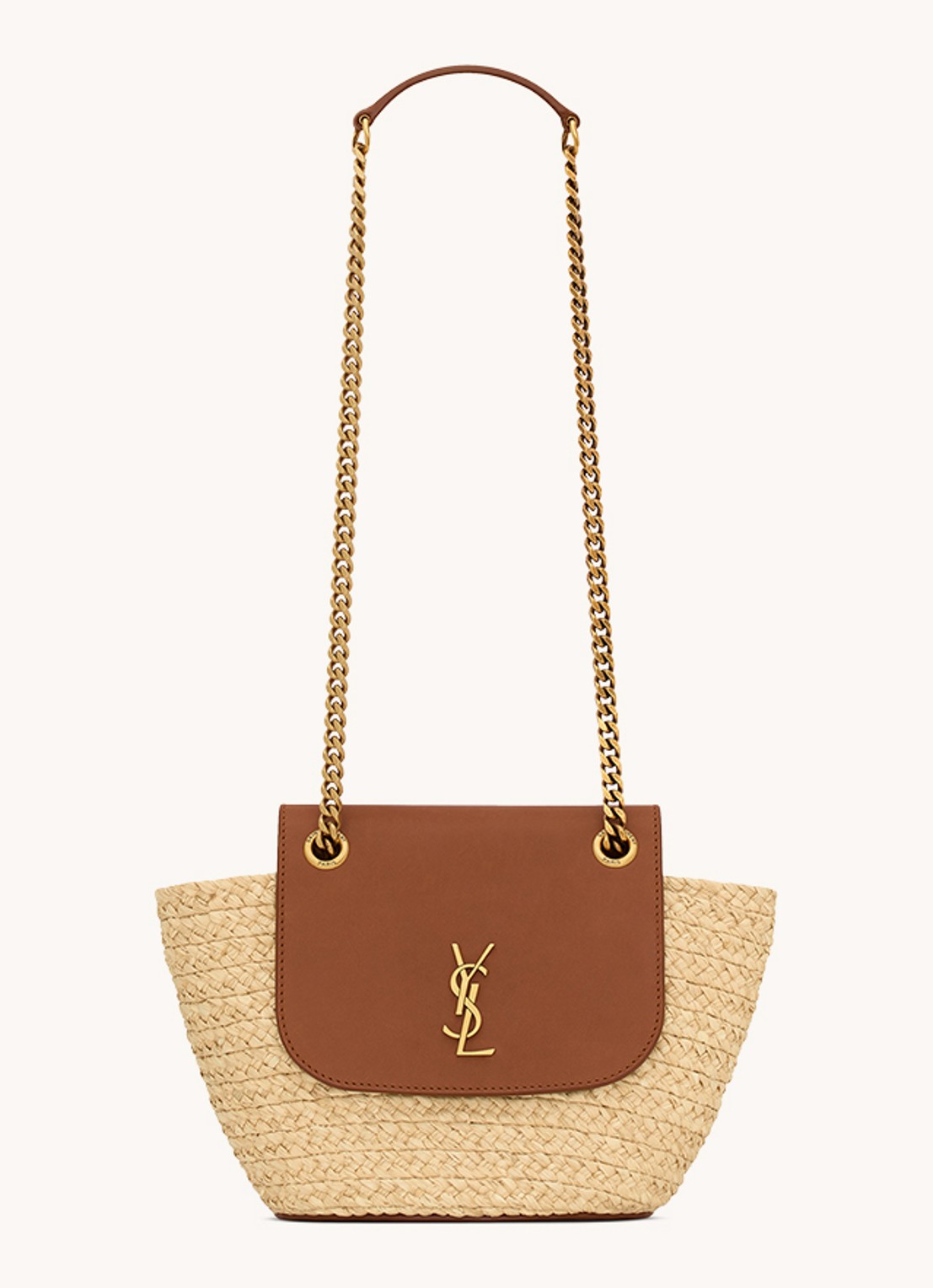 Saint Laurent Panier schoudertas met kalfsleren details - voorkant 4 beige