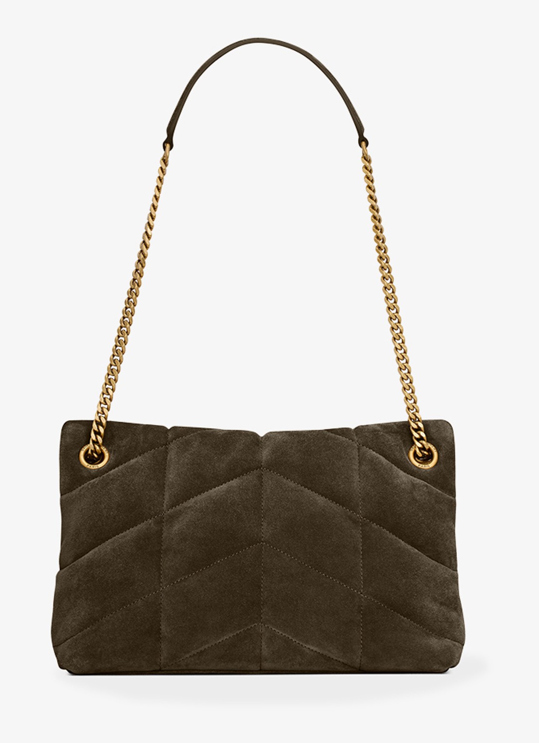 Saint Laurent Puffer Small schoudertas van kalfssuède - achterkant 5 bronsgroen