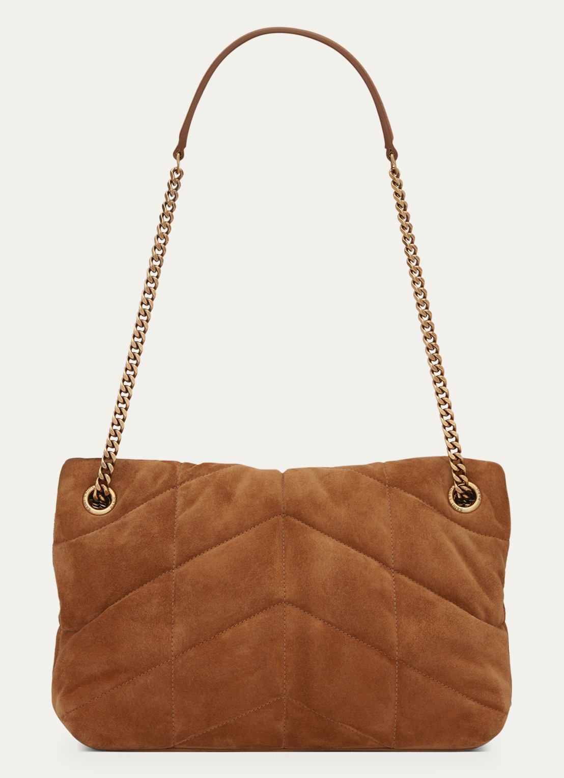Saint Laurent Puffer Small schoudertas van quilted kalfssuède - detail 3 cognac