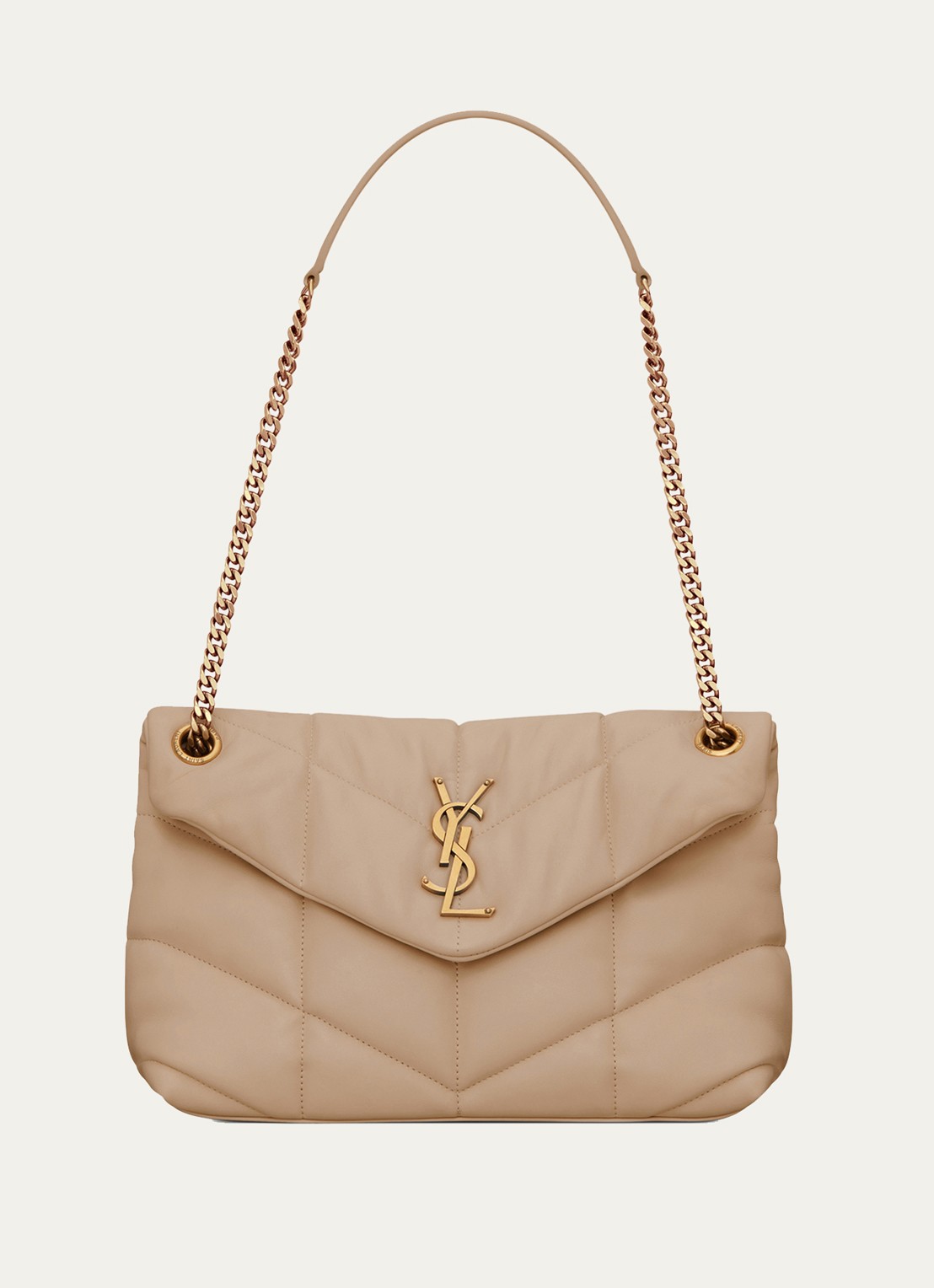Saint Laurent Puffer Small schoudertas van quilted lamsleer - voorkant 6 beige