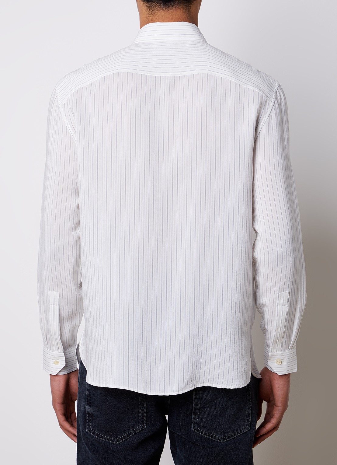 Saint Laurent Regular fit overhemd van zijde met streepprint en borstzak - achterkant 5 creme