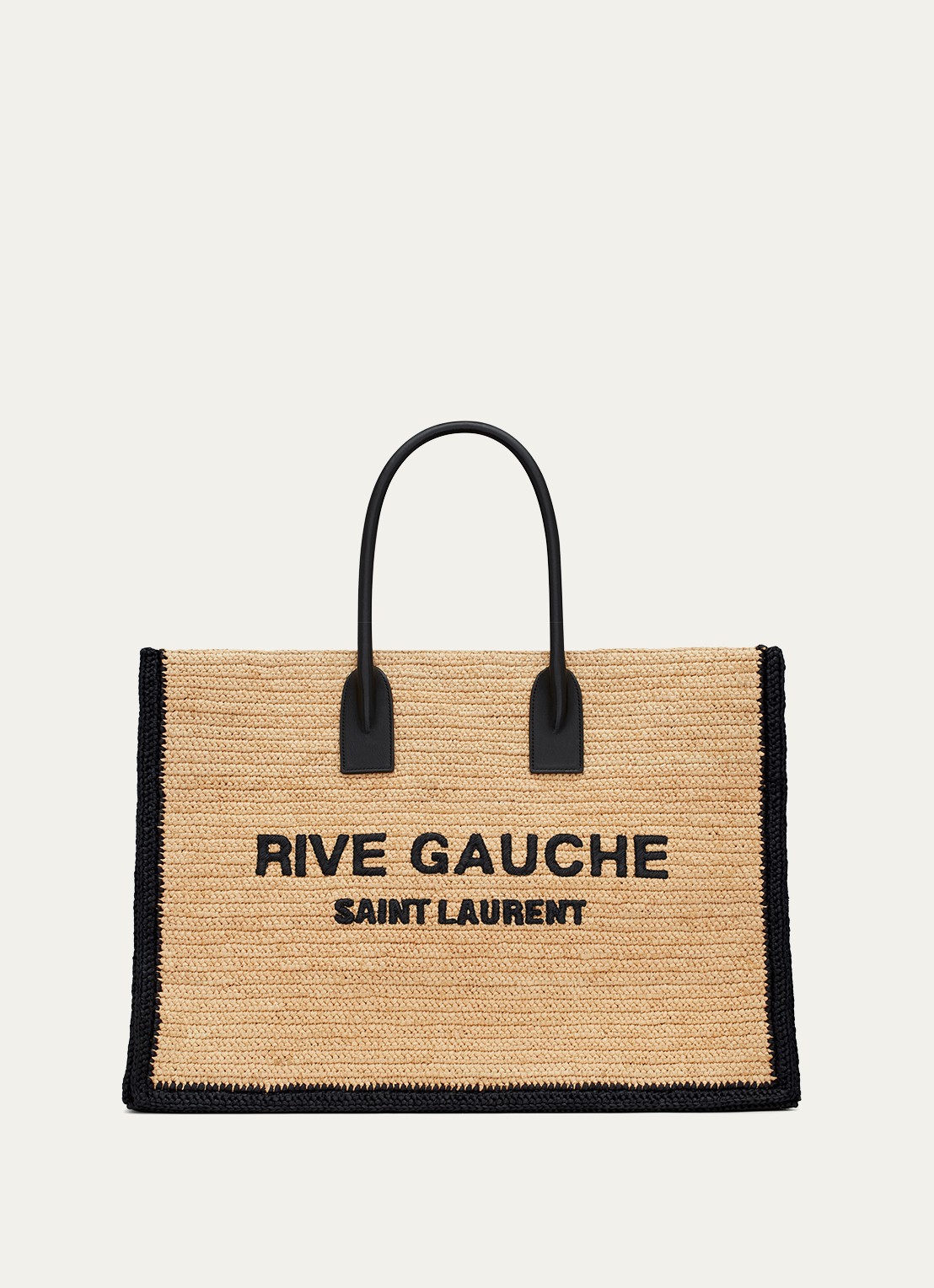 Saint Laurent Rive Gauche schoudertas van raffia - voorkant lichtbruin