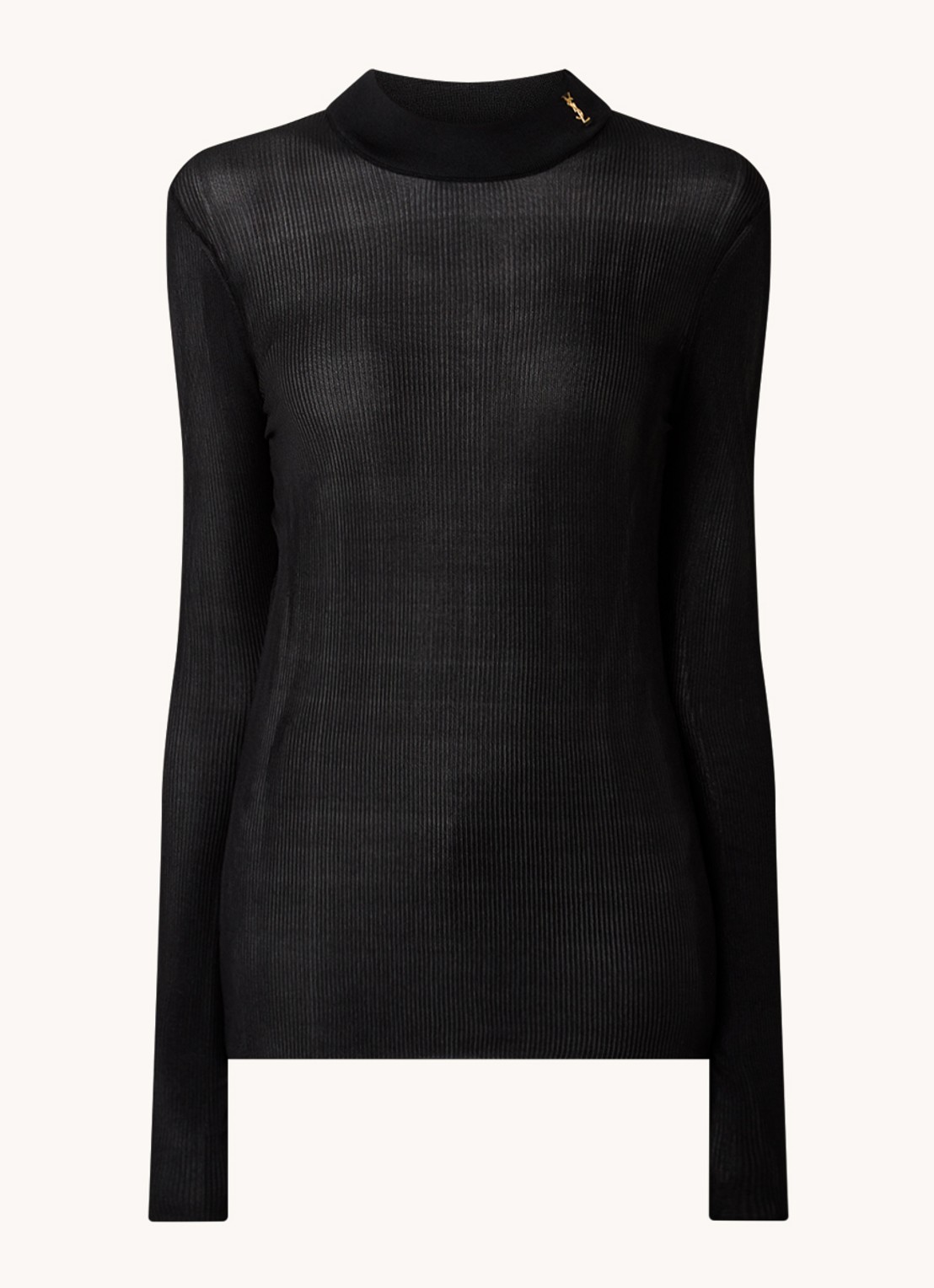 Saint Laurent Semi-transparante top van zijde met ribstructuur - voorkant zwart