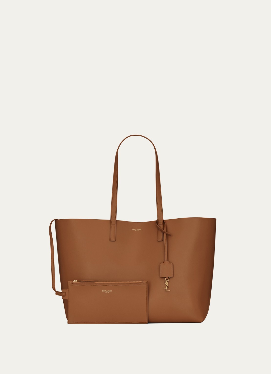 Saint Laurent Shopping schoudertas van kalfsleer met uitneembaar etui - detail 3 cognac