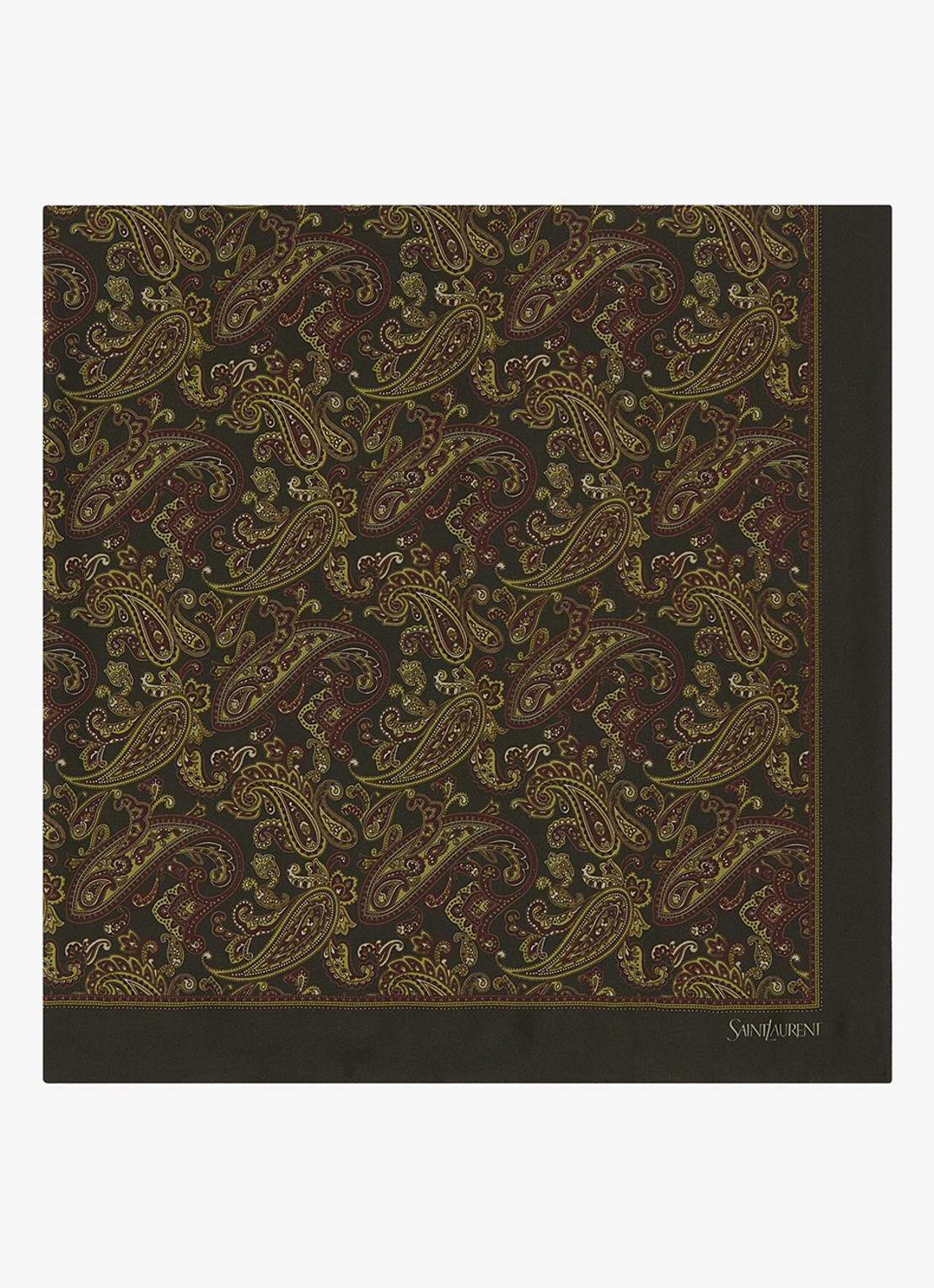 Saint Laurent Sjaal van zijde met paisley dessin 90 x 90 cm - voorkant olijfgroen