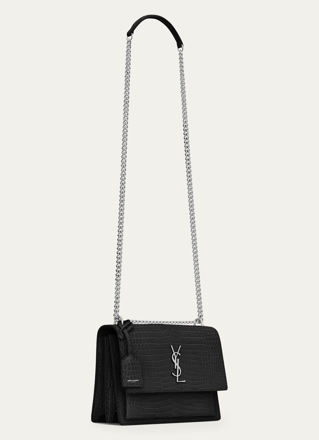 Saint Laurent  Sunset Medium schoudertas van kalfsleer met crocostructuur - detail 5 zwart