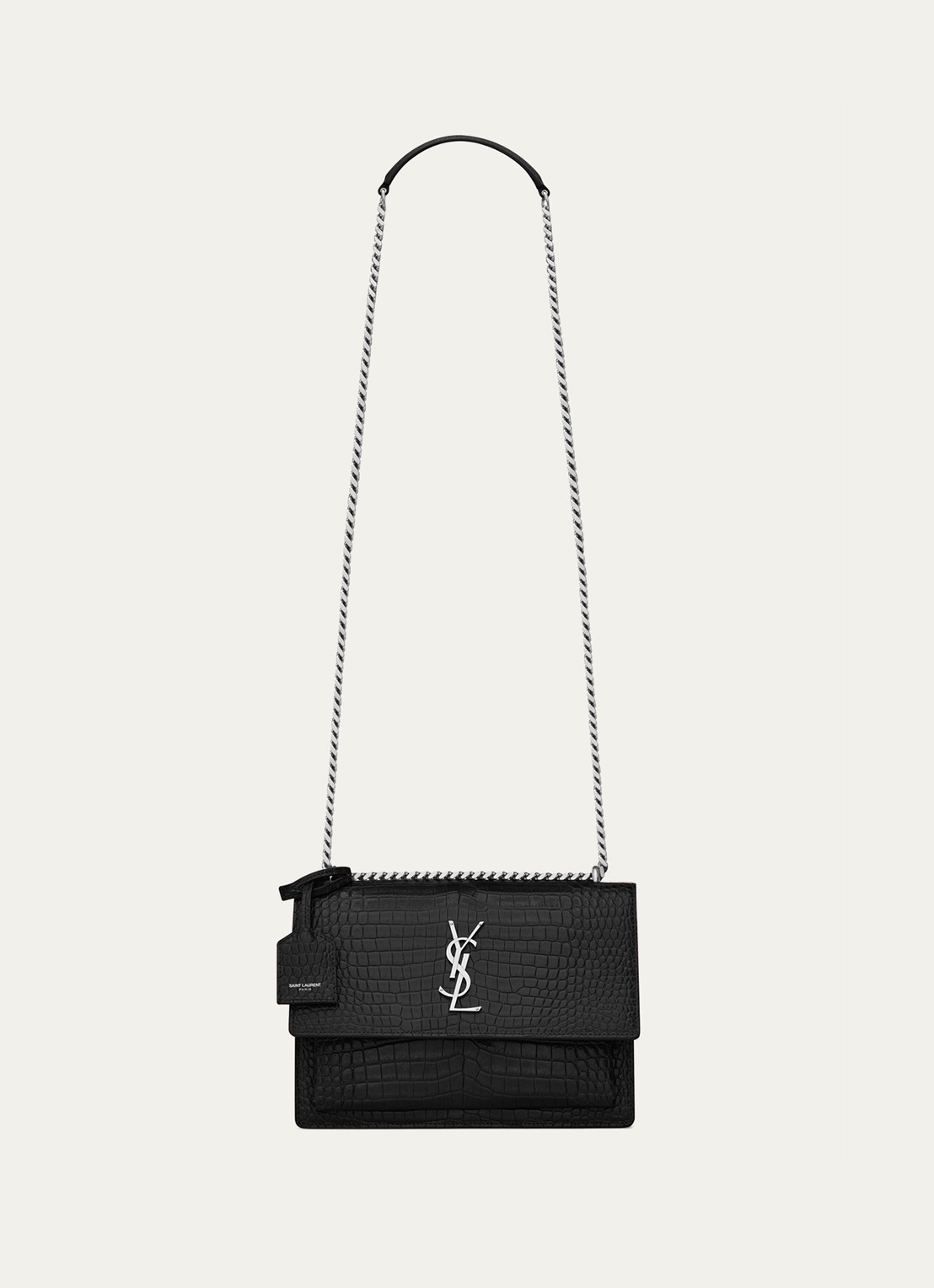 Saint Laurent  Sunset Medium schoudertas van kalfsleer met crocostructuur - voorkant 6 zwart