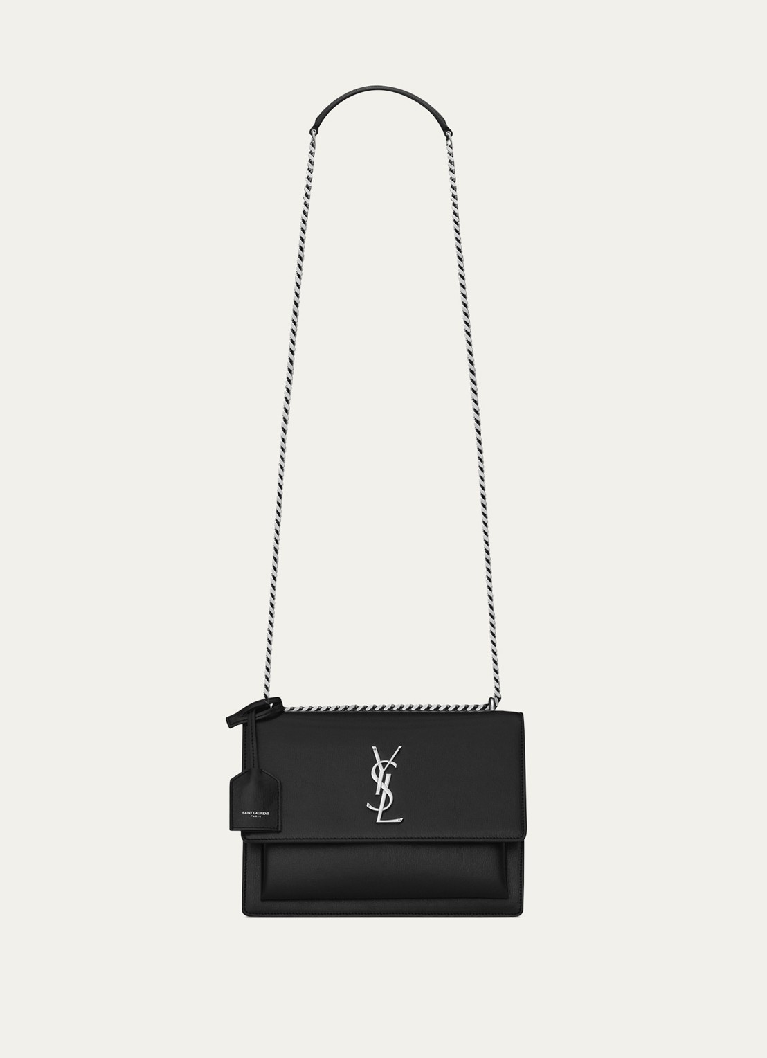 Saint Laurent Sunset Medium schoudertas van kalfsleer - voorkant zwart