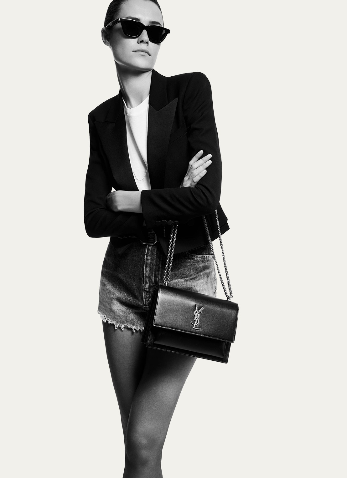 Saint Laurent Sunset Medium schoudertas van kalfsleer - detail zwart