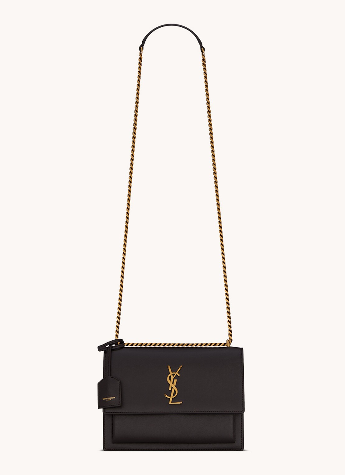 Saint Laurent Sunset Medium schoudertas van kalfsleer - voorkant zwart