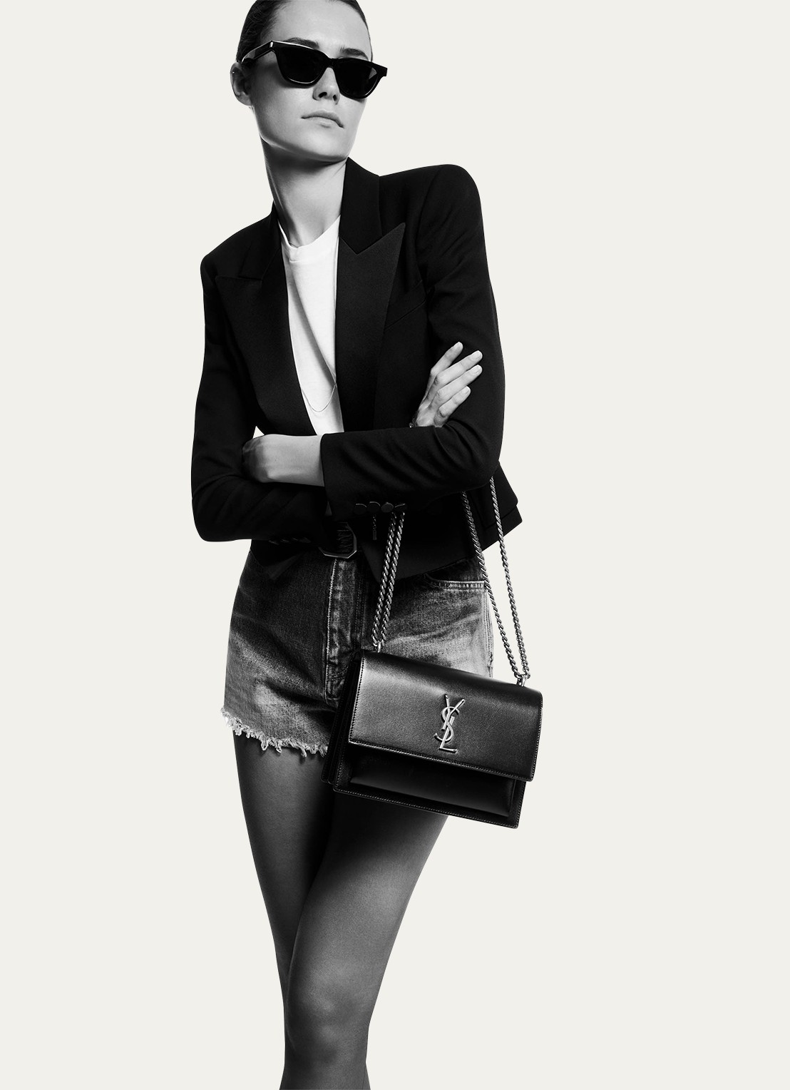 Saint Laurent Sunset Medium shoudertas van kalfsleer met crocostructuur - detail 2 zwart