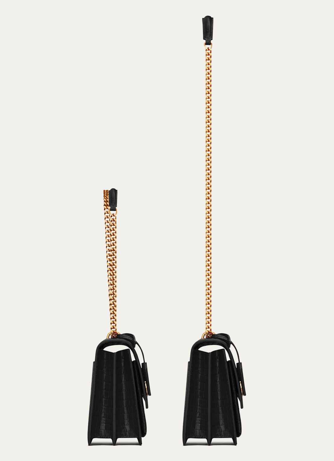 Saint Laurent Sunset Medium shoudertas van kalfsleer met crocostructuur - detail 3 zwart