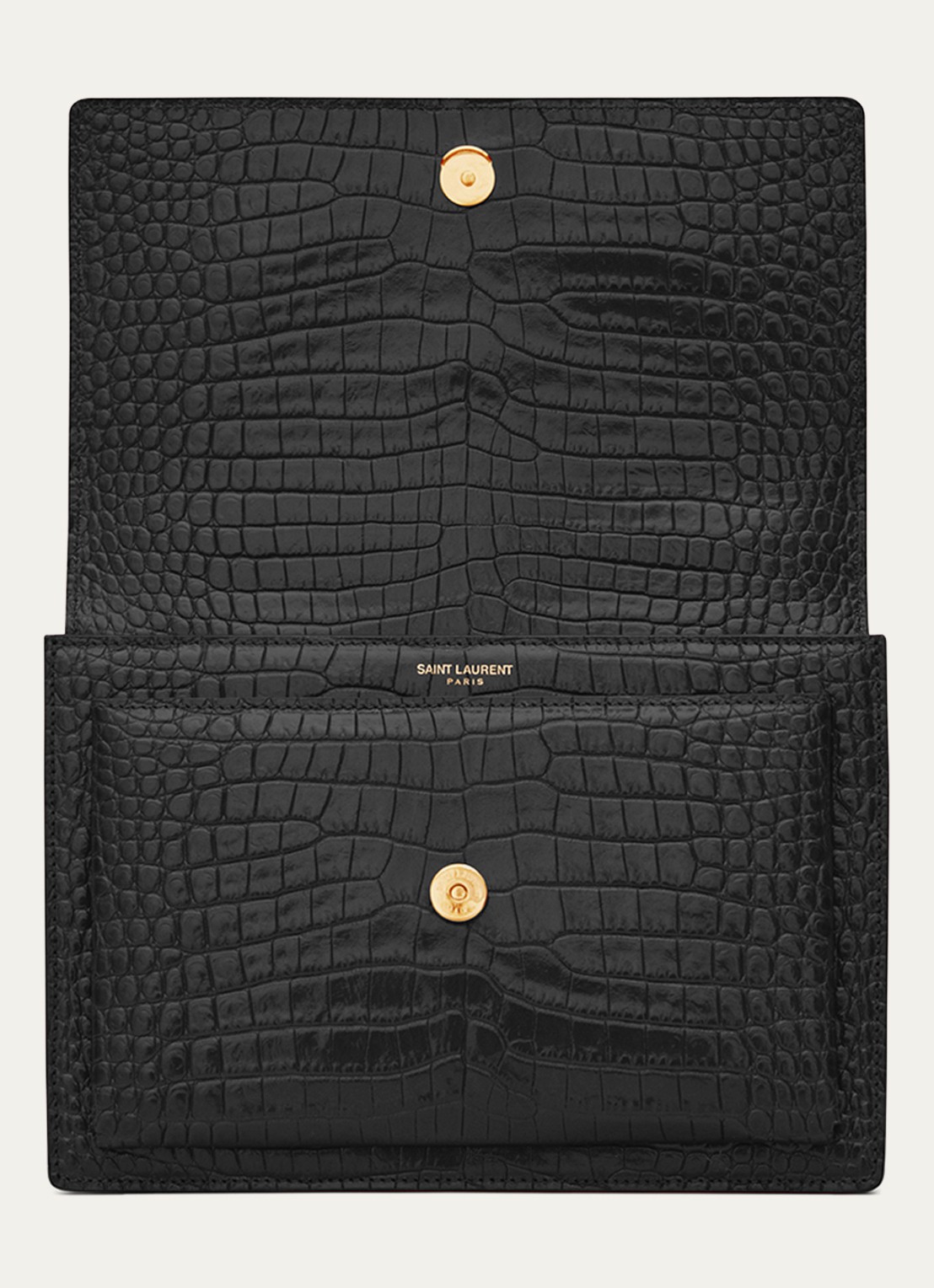 Saint Laurent Sunset Medium shoudertas van kalfsleer met crocostructuur - detail 4 zwart